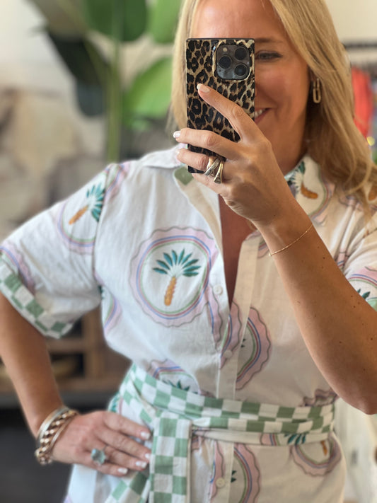 Shift Shirt Dress- Palm print