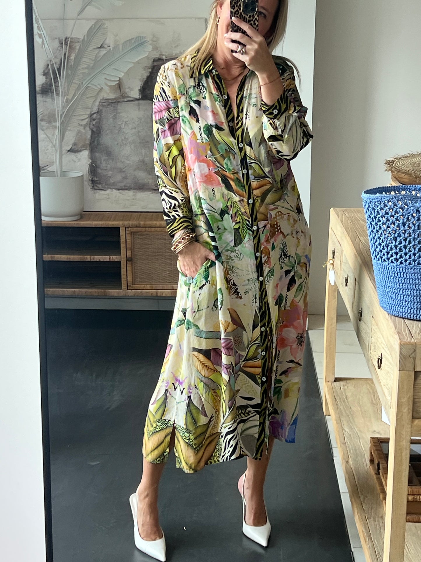 Slinky Resort Shirt Dress - chartreuse