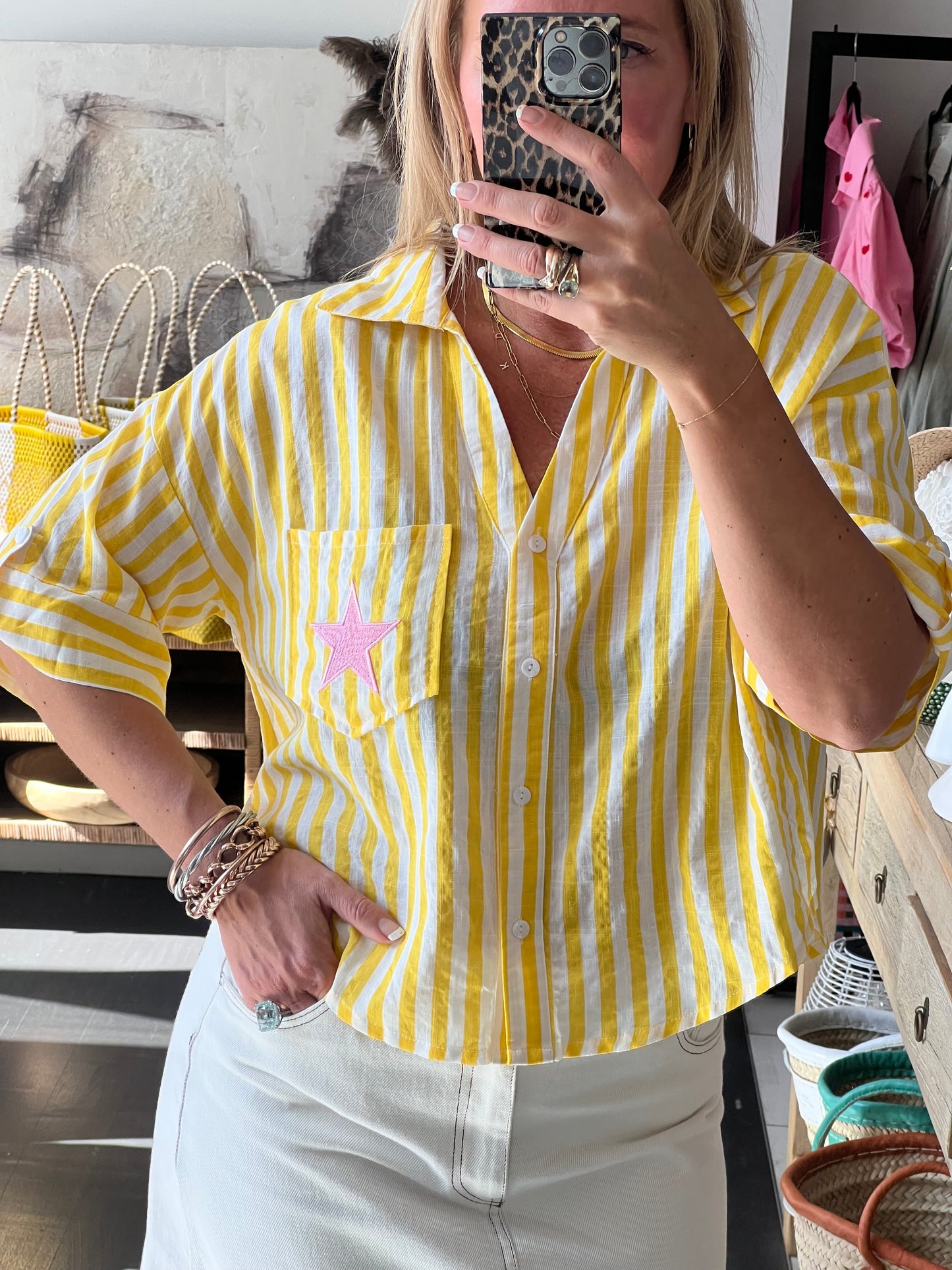 Crop Cotton Shirt Top- yellow