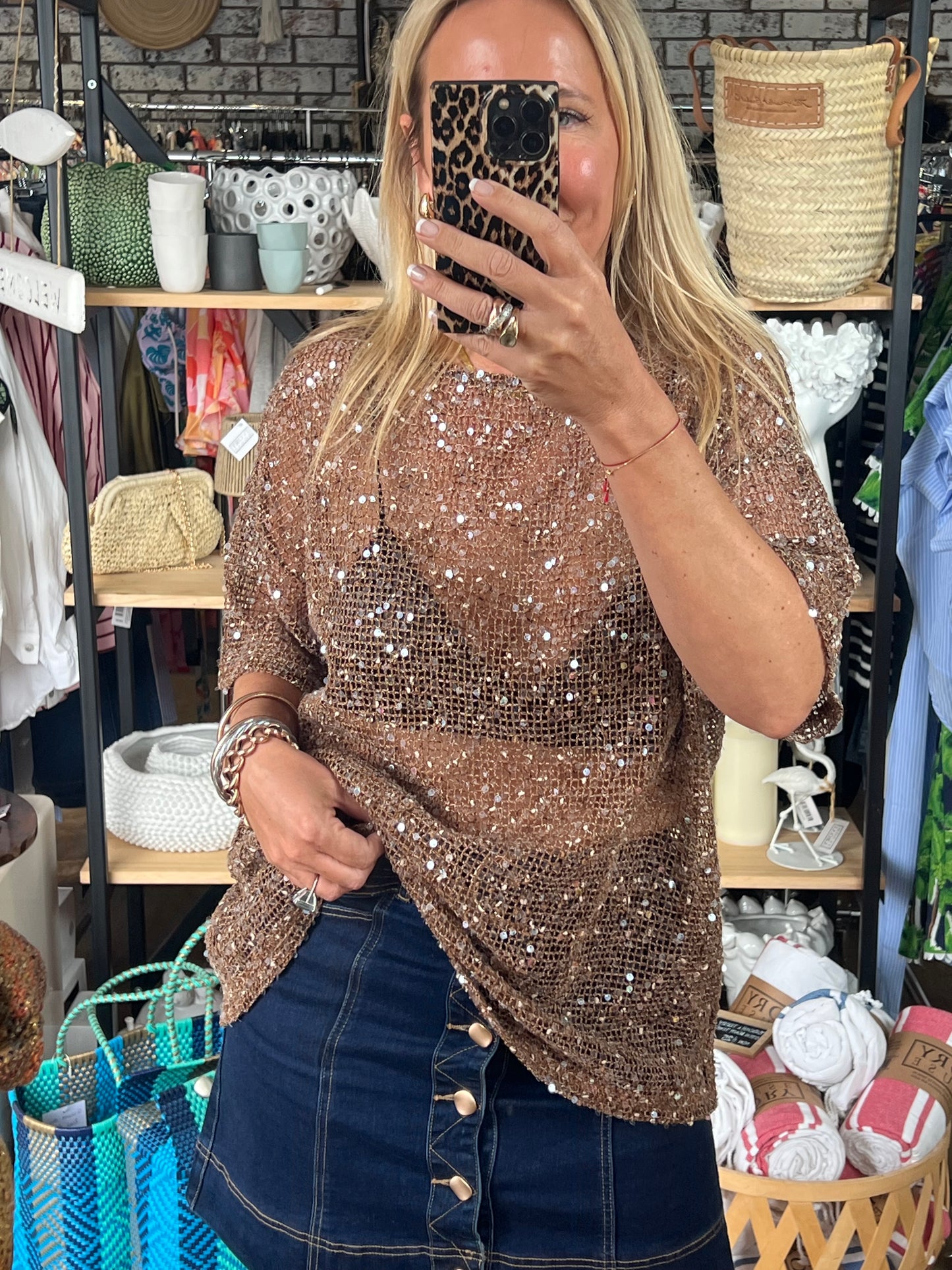 Twinkle Tee - sequin bronze