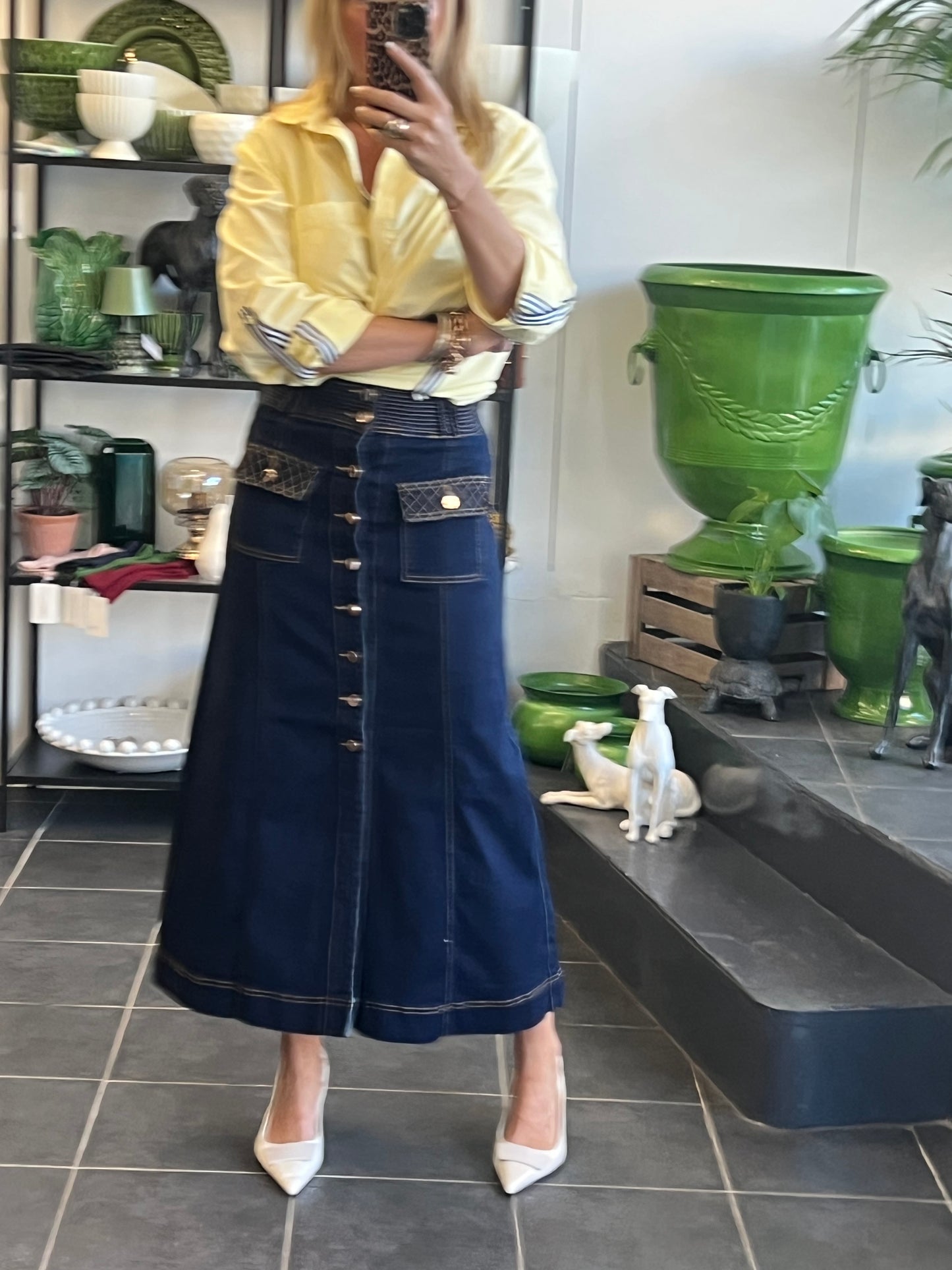 Button Indigo Denim Skirt