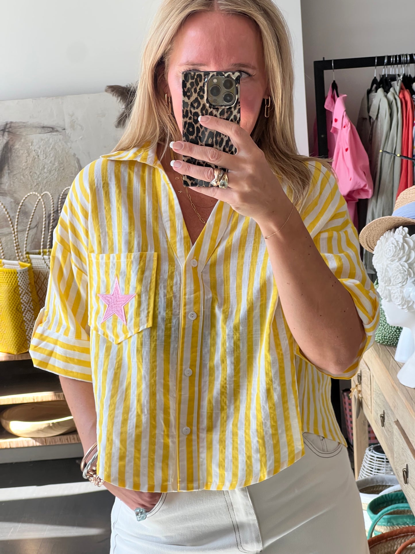Crop Cotton Shirt Top- yellow
