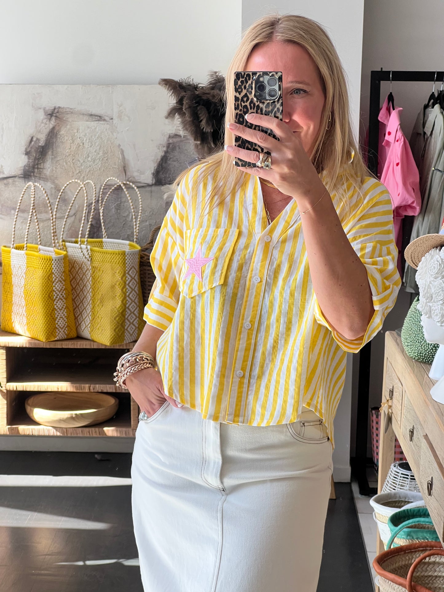 Crop Cotton Shirt Top- yellow