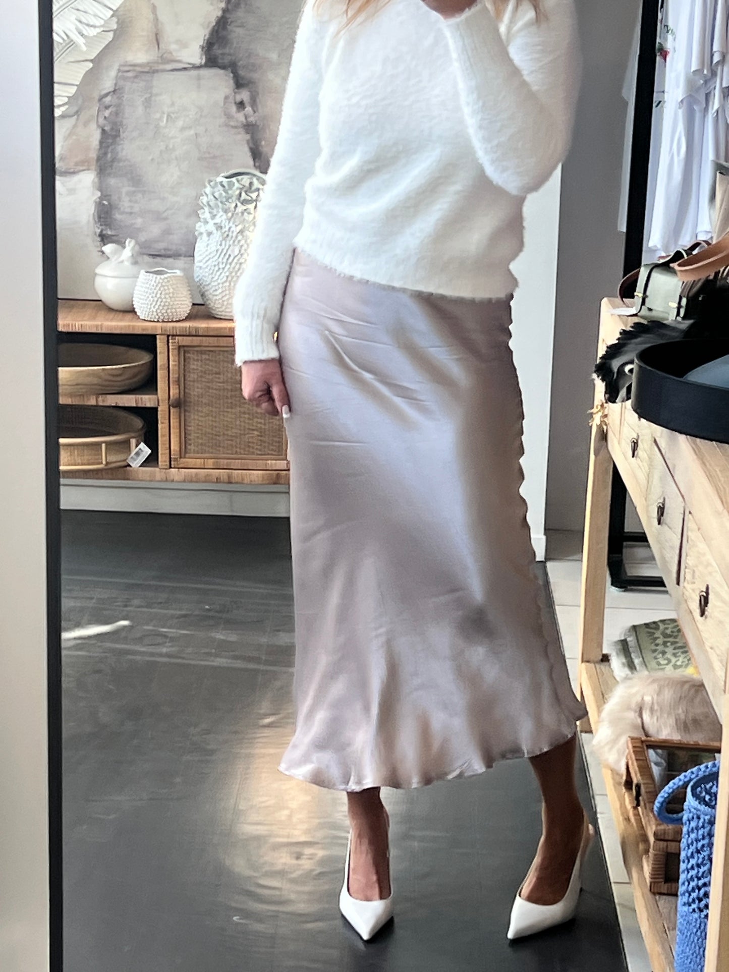 Slinky Midi Skirt - pearl