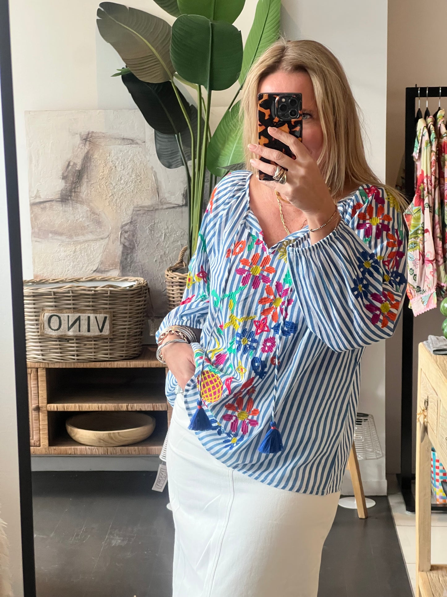 Santorini Cotton Embroidered Shirt Top