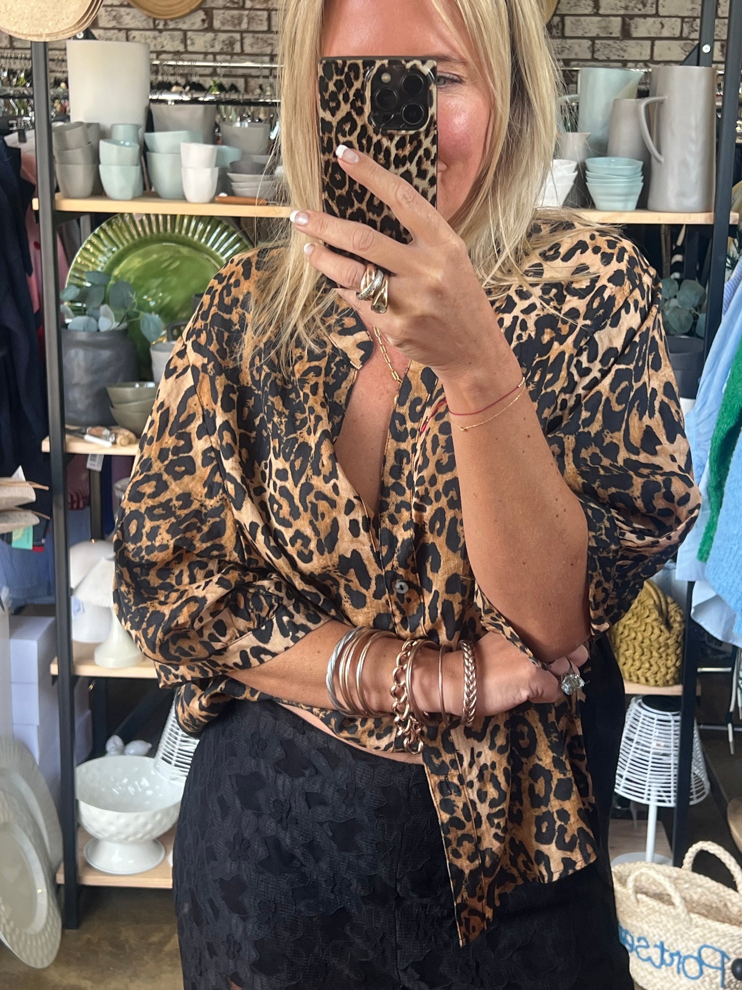 Fine Linen Shirt Travel Top - leopard