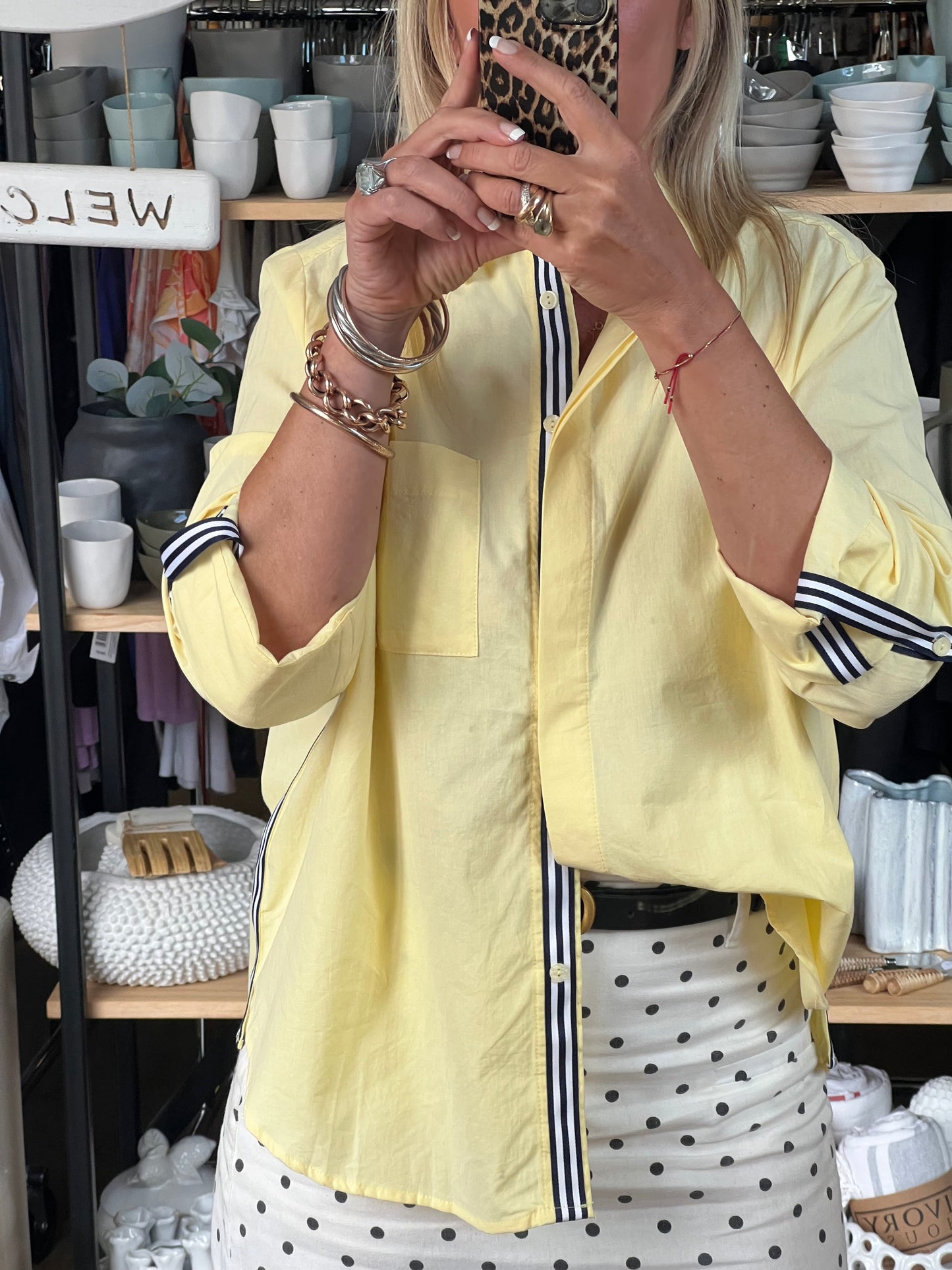 Racer Stripe Cotton Shirt - butter yellow