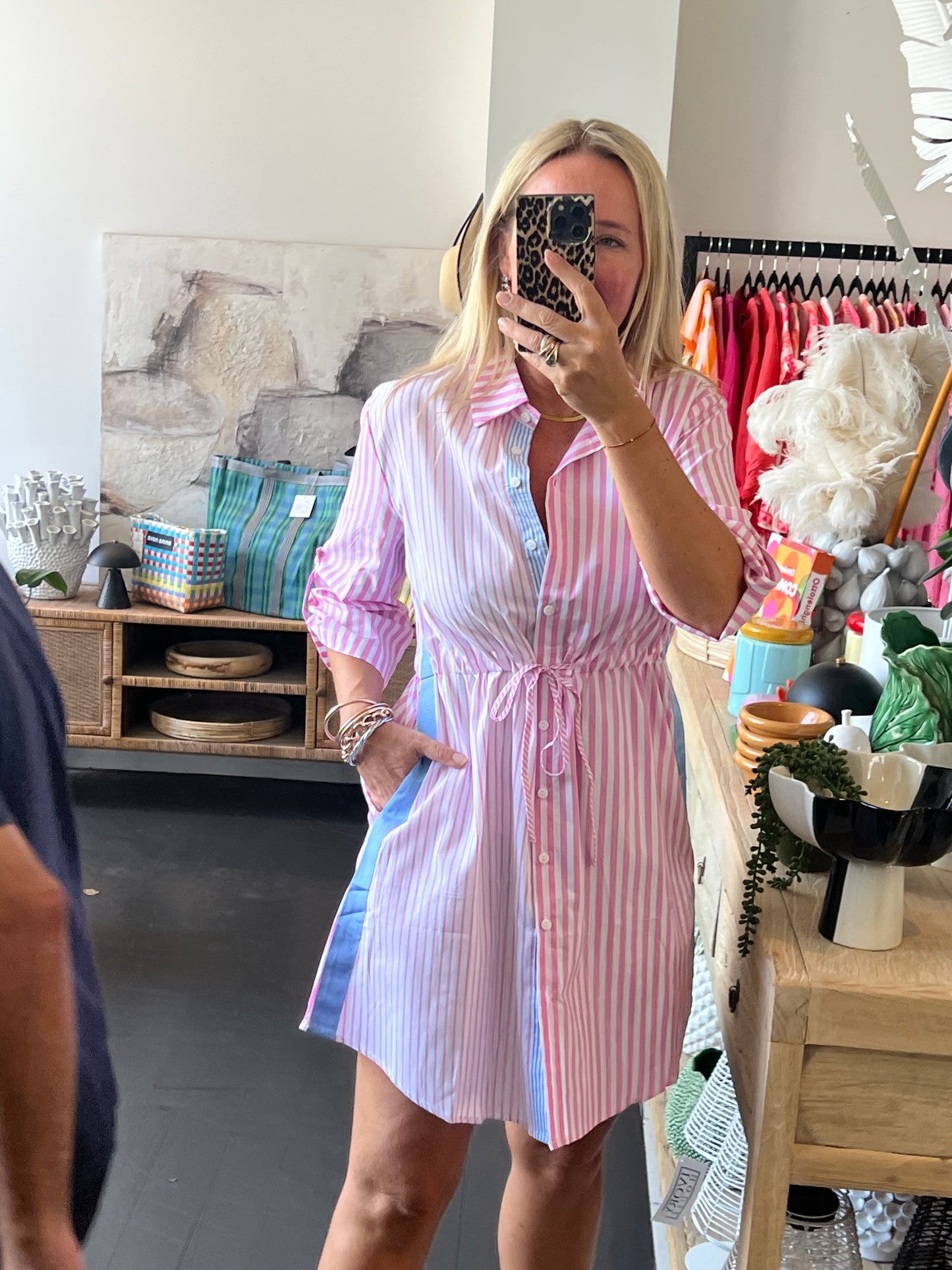 Pink & White Stripe Cotton Shirt Dress