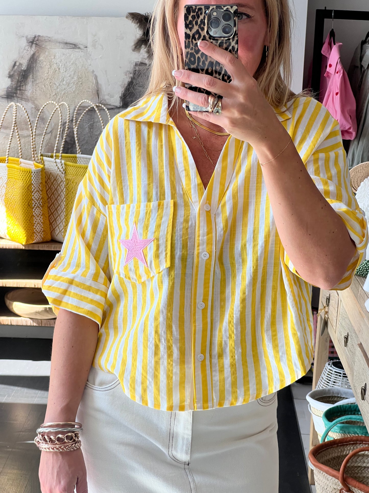 Crop Cotton Shirt Top- yellow