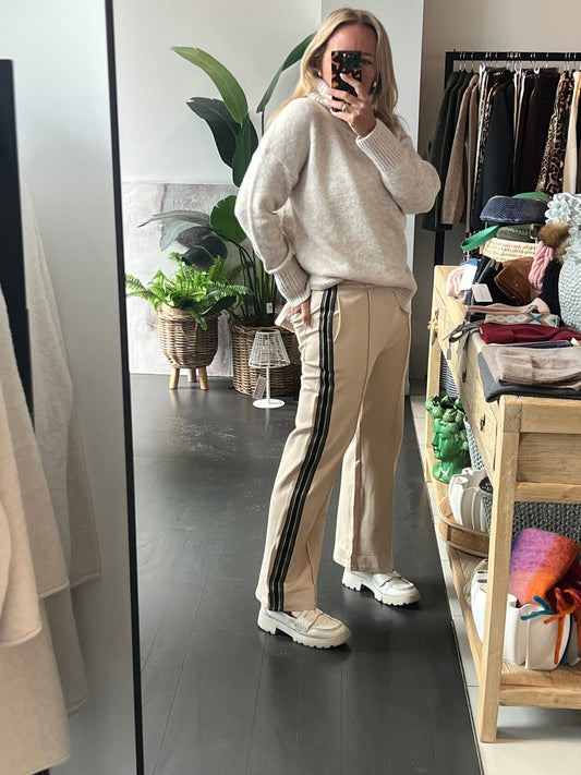 Ecru Stripe Ponti Pintuck Pant