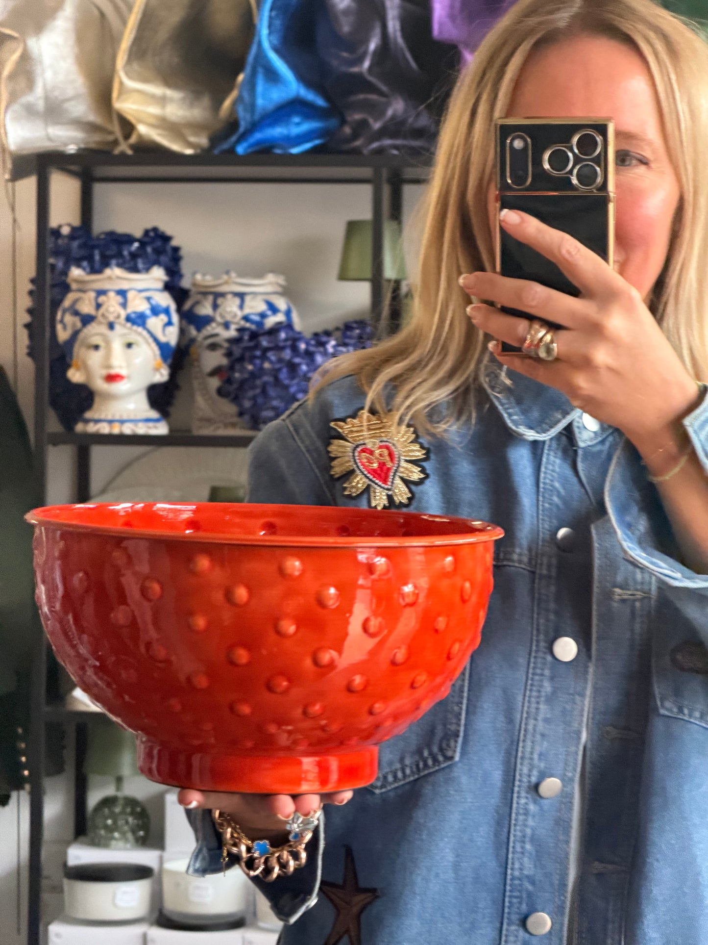 Footed Glazed Tin Bowl- tangerine