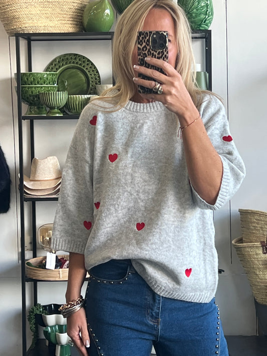Heart Knit 3/4 Sleeve Top