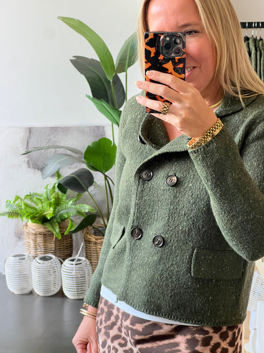Speckled Knit Winter Cardi Jacket- olive