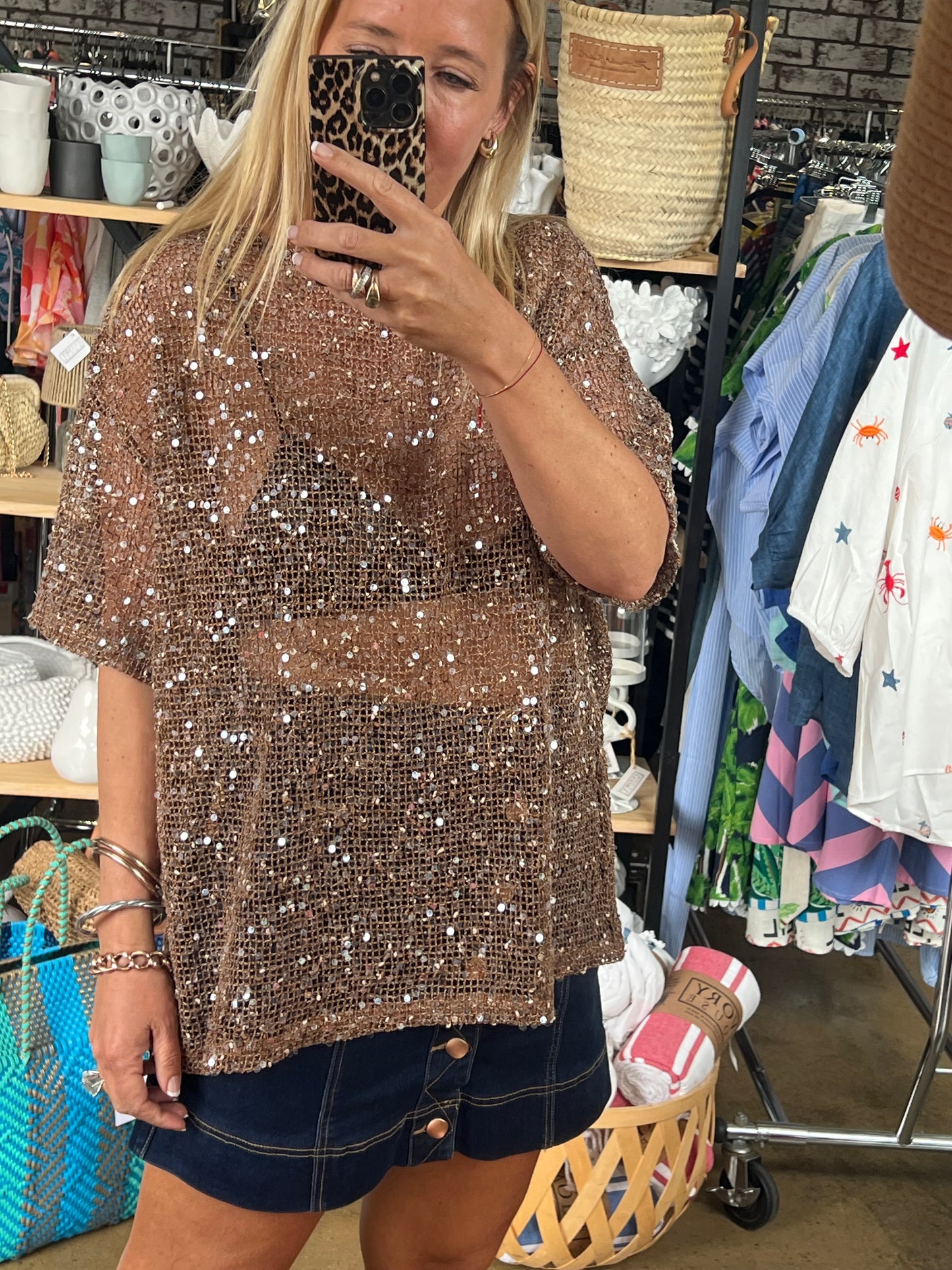 Twinkle Tee - sequin bronze