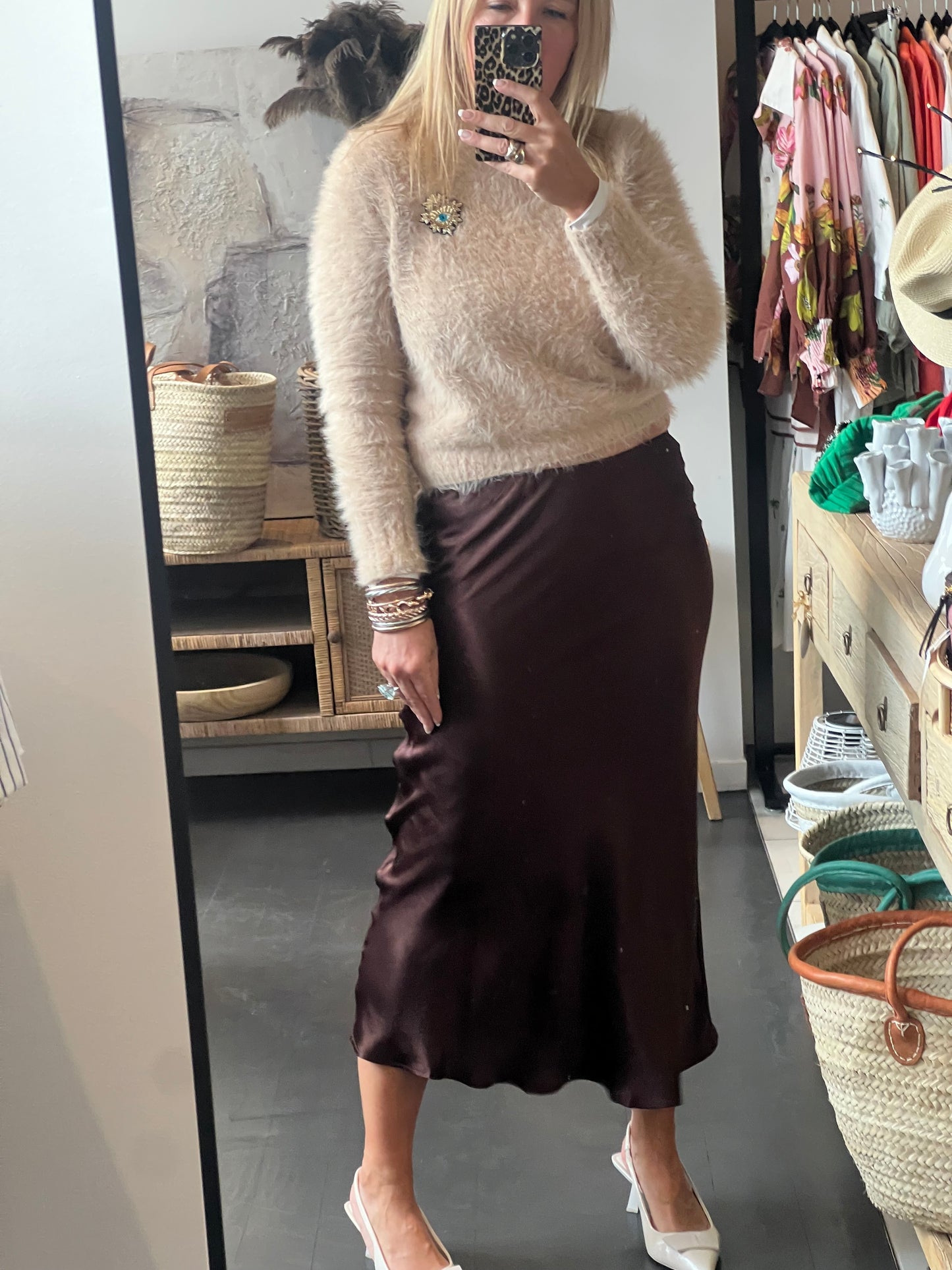 Slinky Midi Skirt - coco chocolate brown