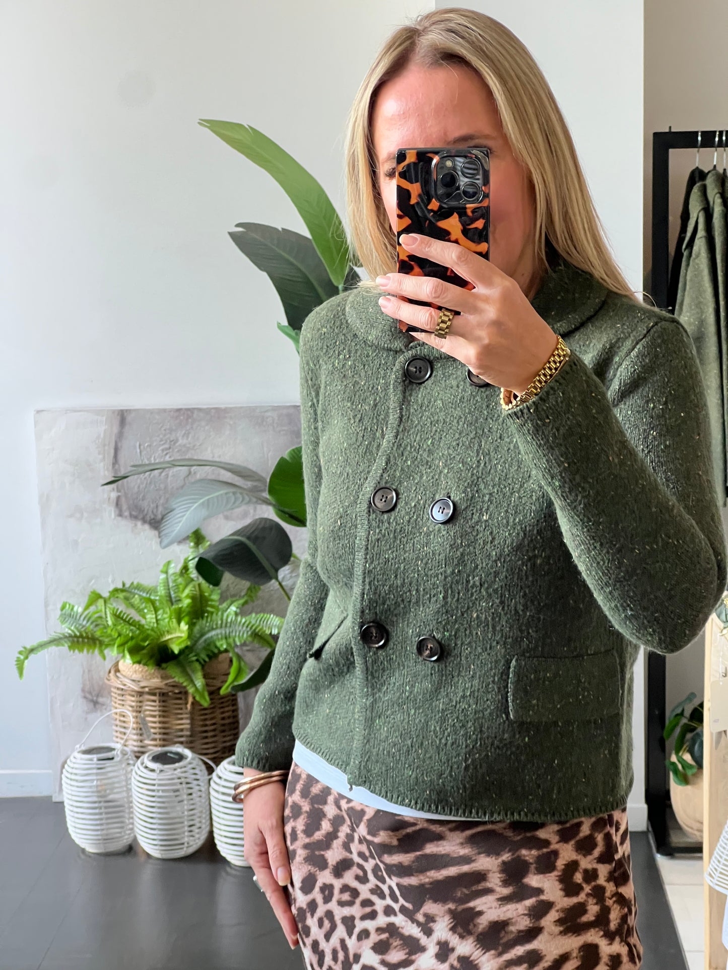 Speckled Knit Winter Cardi Jacket- olive