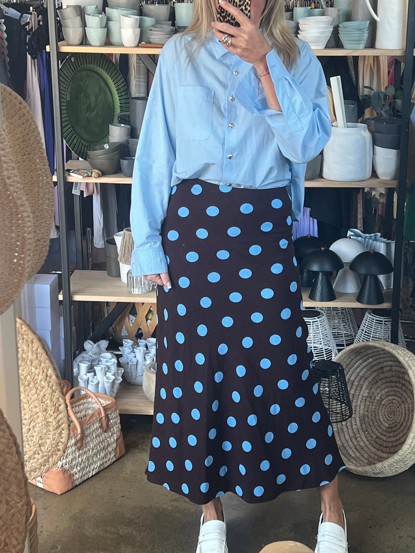 Polka Dot Linen Skirt
