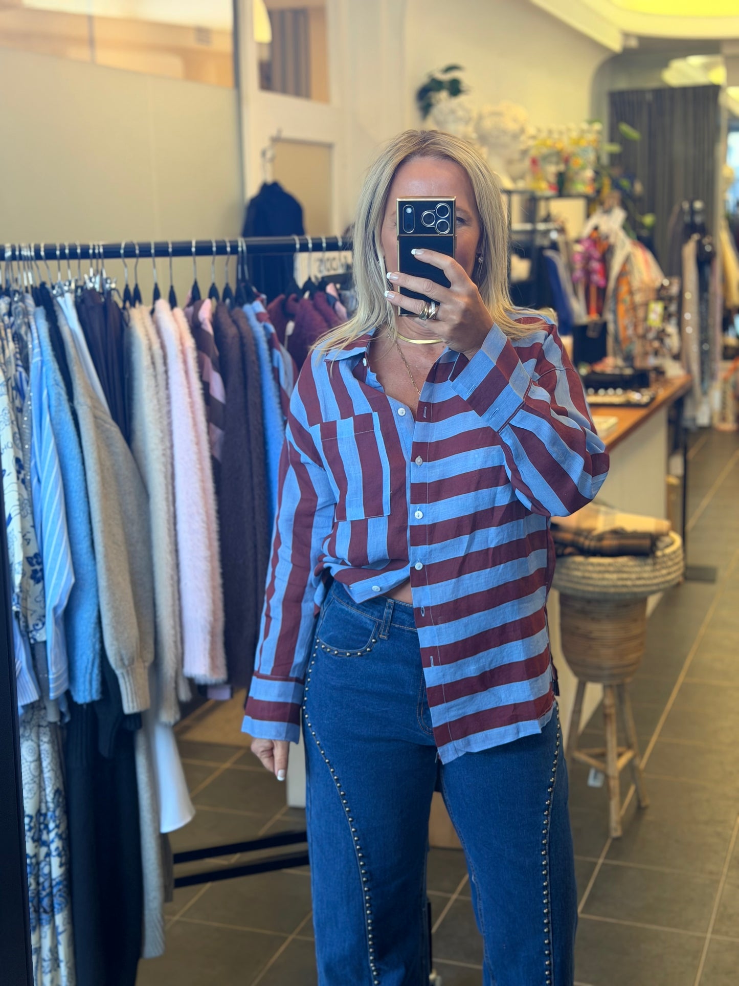 Riviera Stripe LInen Shirt - blue & berry