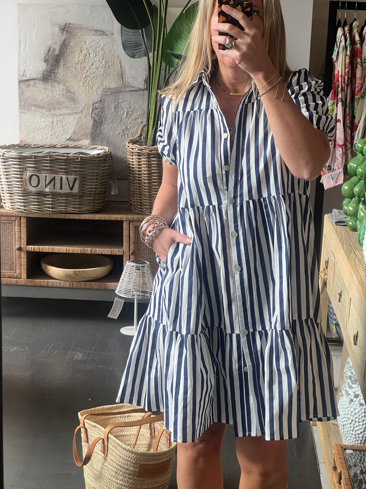 Rock Pools Vacation Dress - Navy Stripe