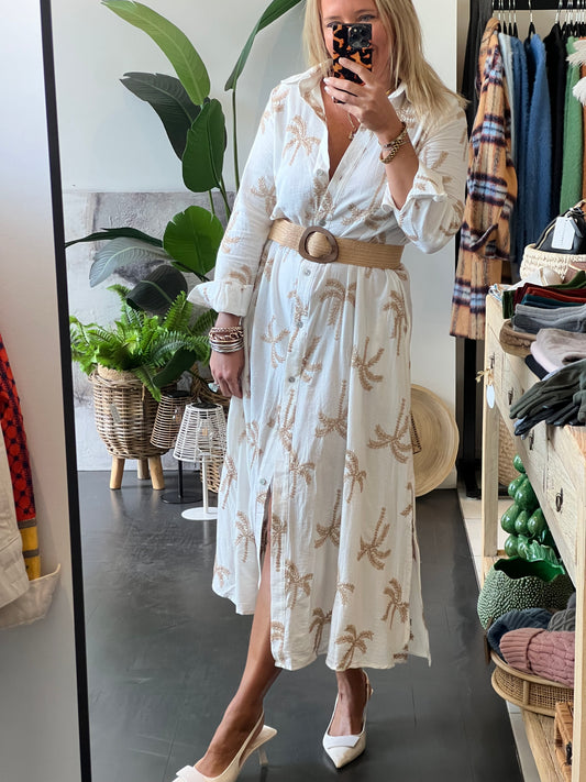 Palm Cove Embroidered Shirt Dress - long sleeve