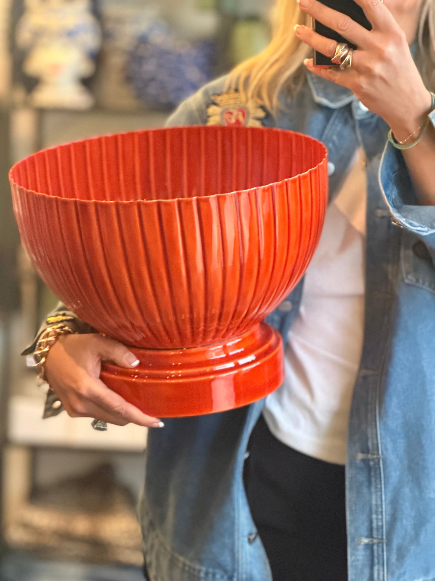 XL Footed Glazed Tin Ice Bucket- tangerine
