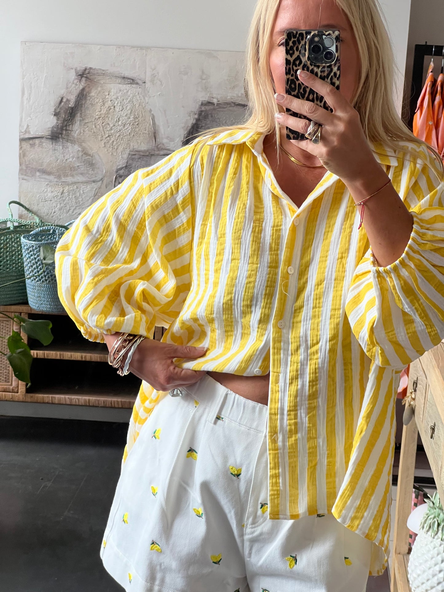 Relaxed Stripe Cotton Shirt  yellow