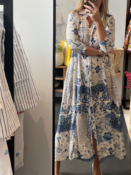 Slinky Resort Shirt Dress -blue