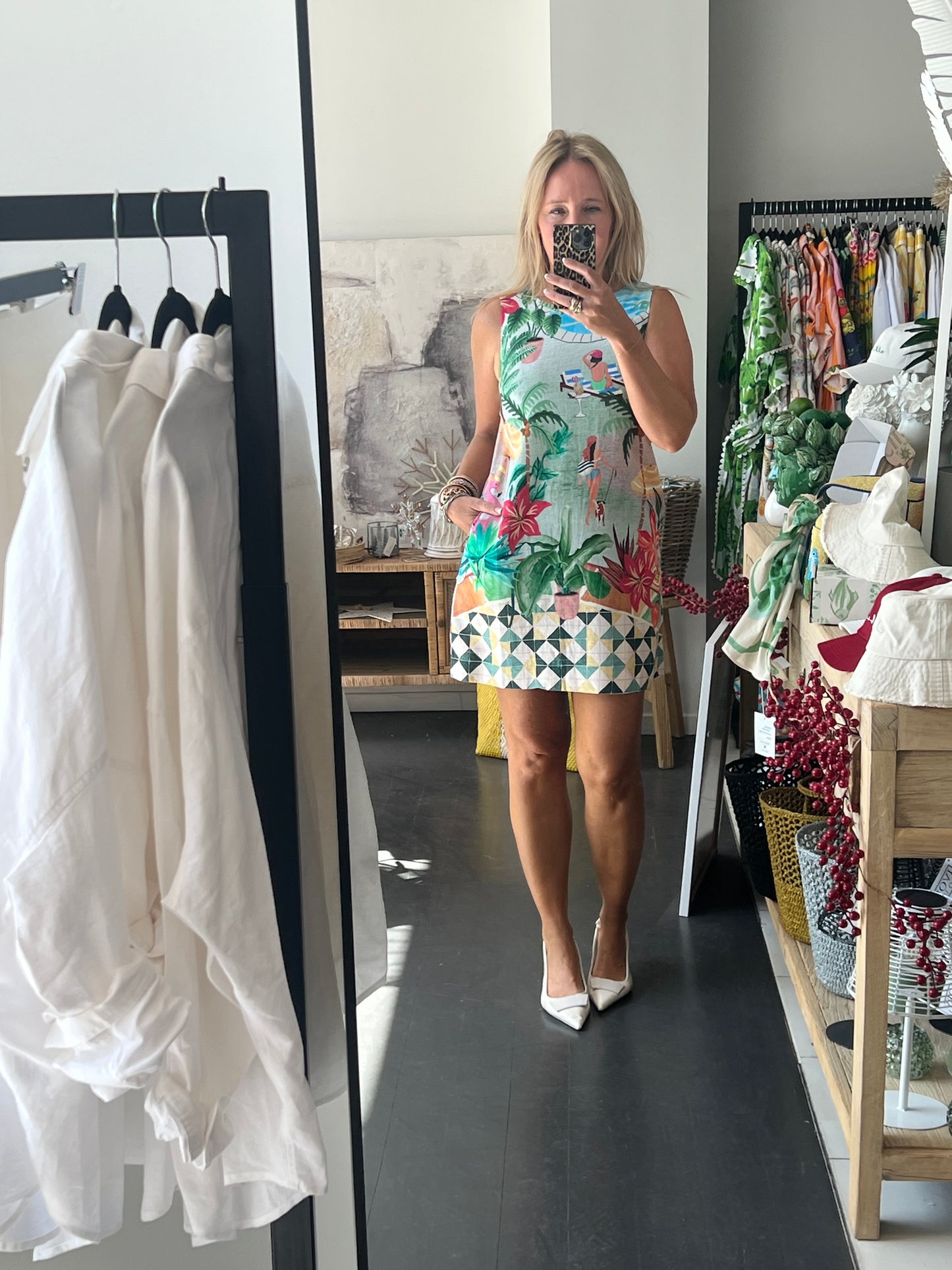 Sleeveless Shift Linen Dress - pool side
