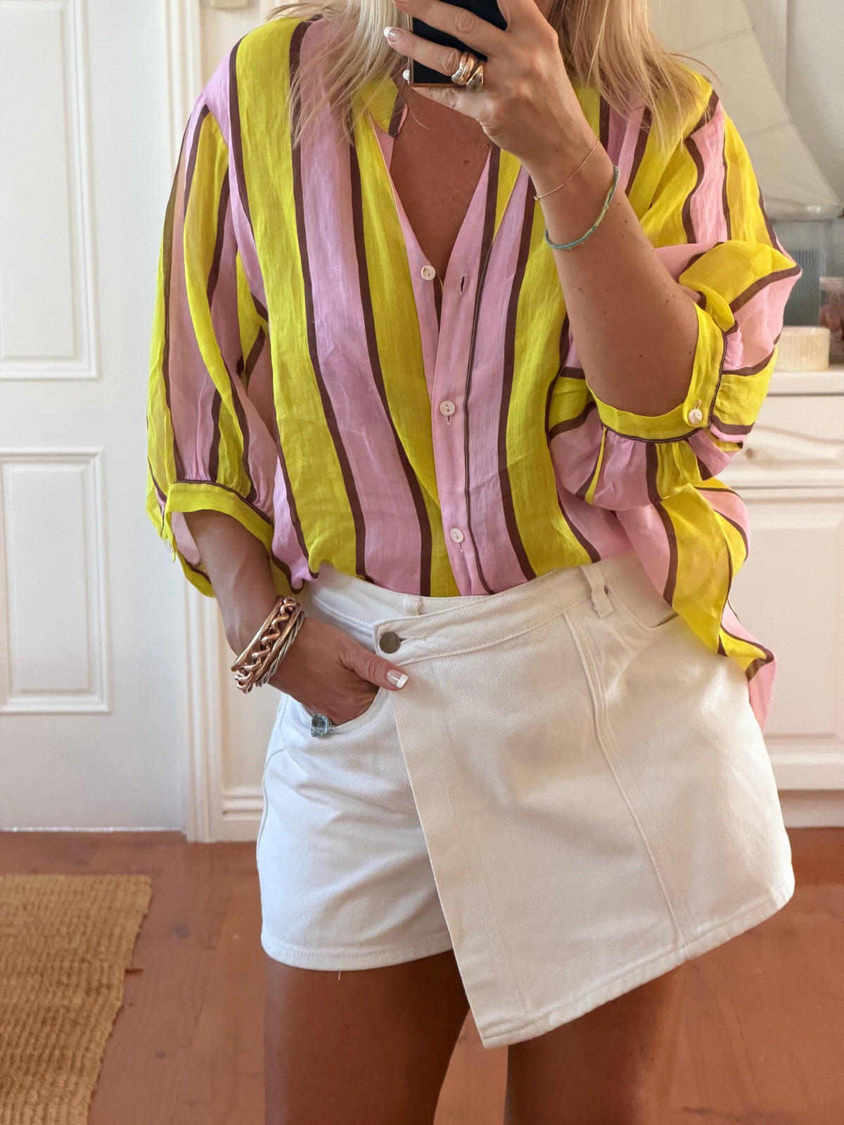 St Tropez Stripe Linen Shirt - yellow & pink