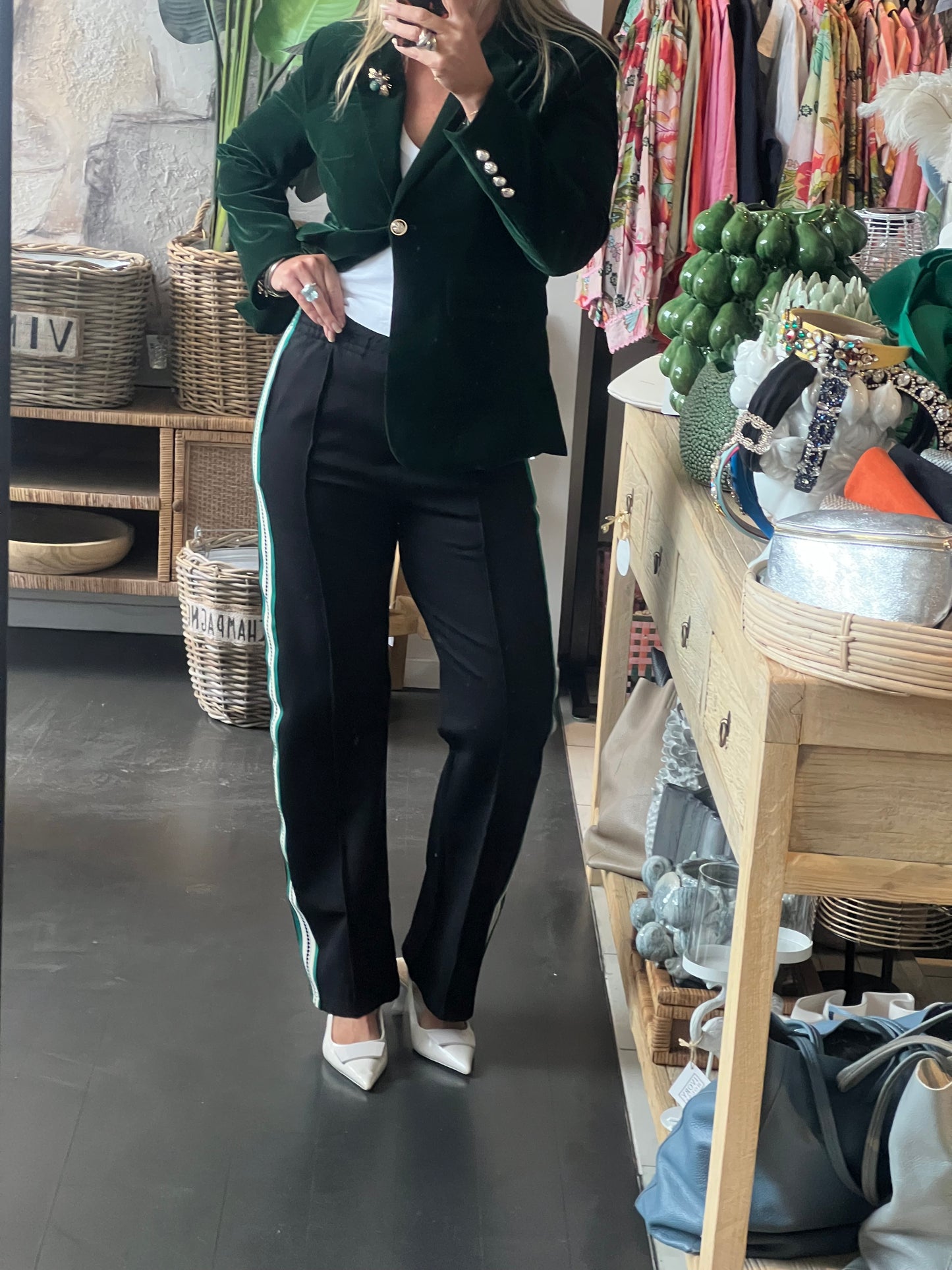 Velvet Blazer with Gold Buttons- green