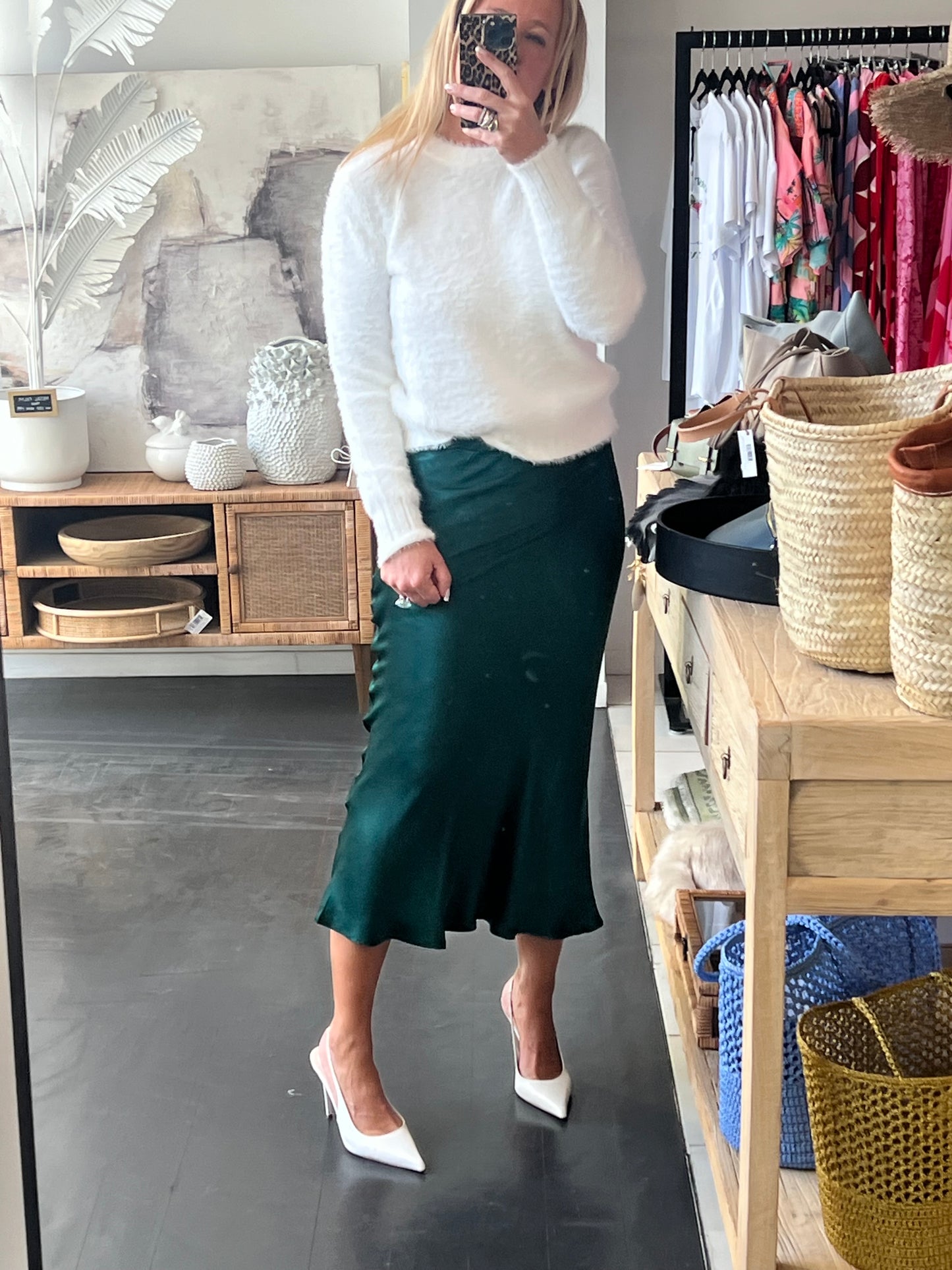 Slinky Midi Skirt - green