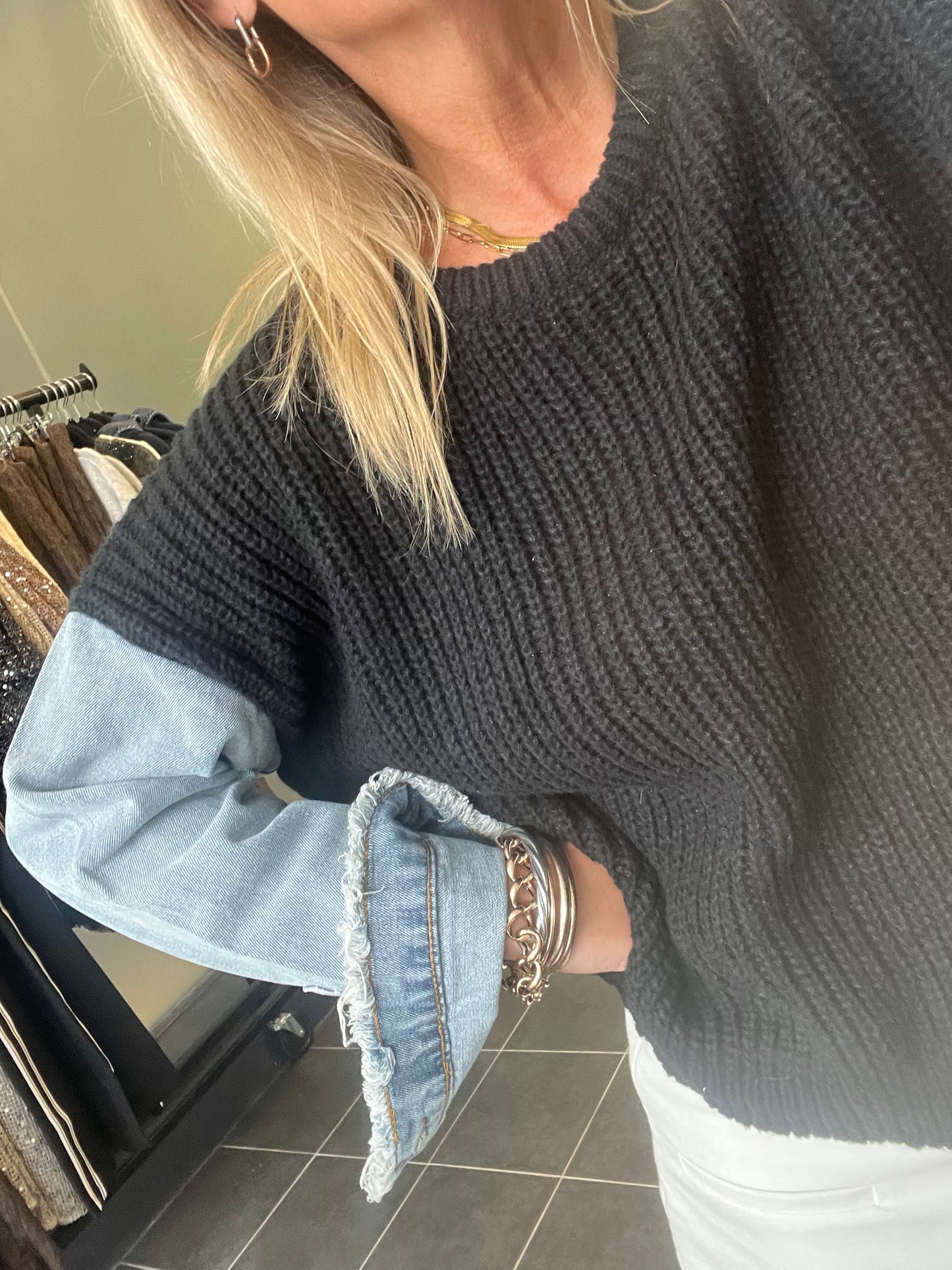 Denim Sleeve Knit