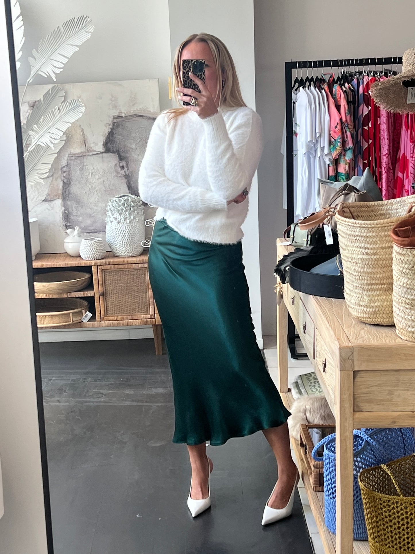 Slinky Midi Skirt - green