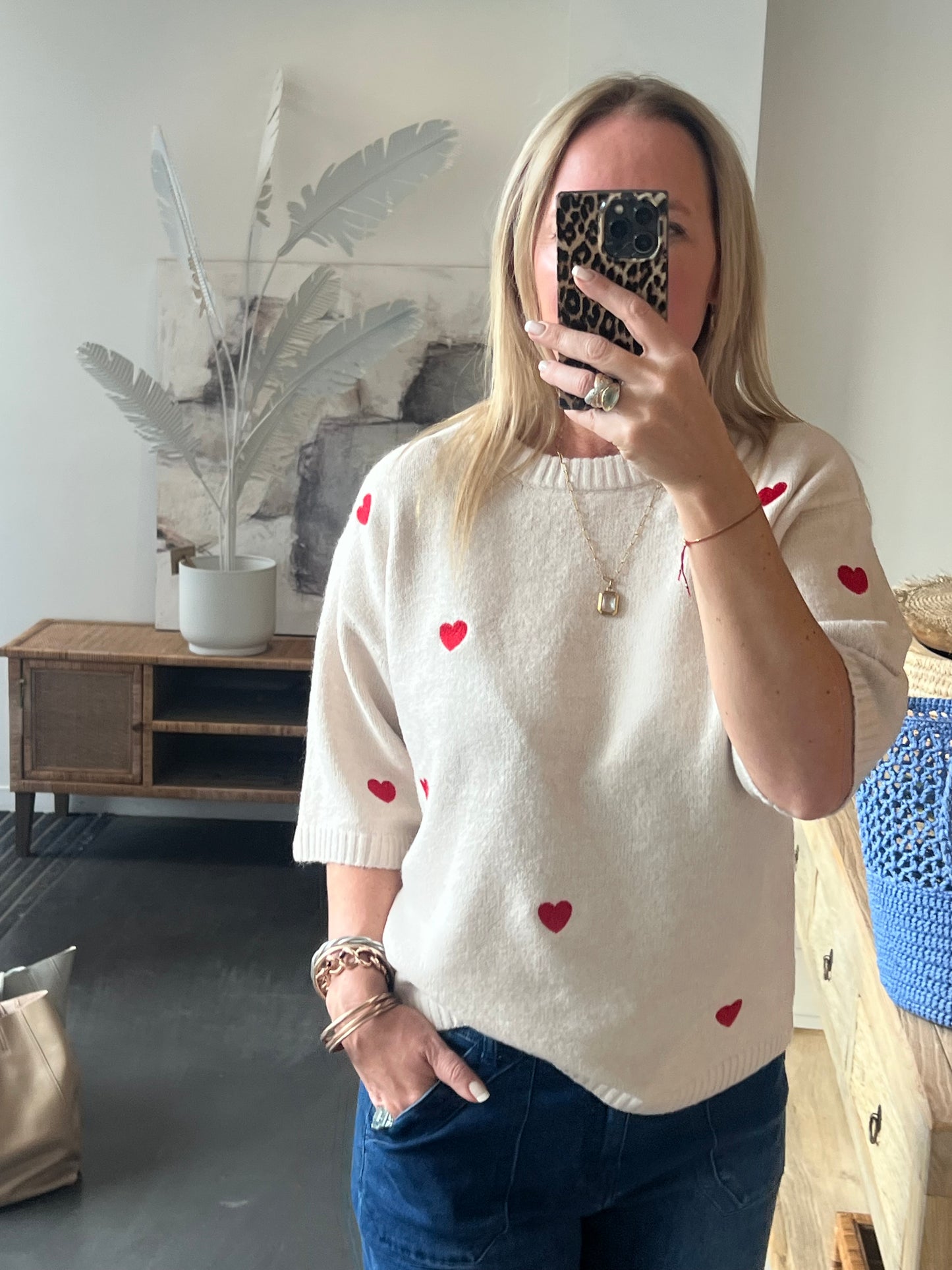 Heart Knit 3/4 Sleeve Top