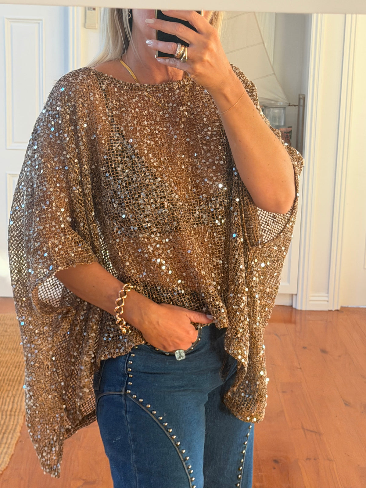 Twinkle Top - sequin khaki bronze
