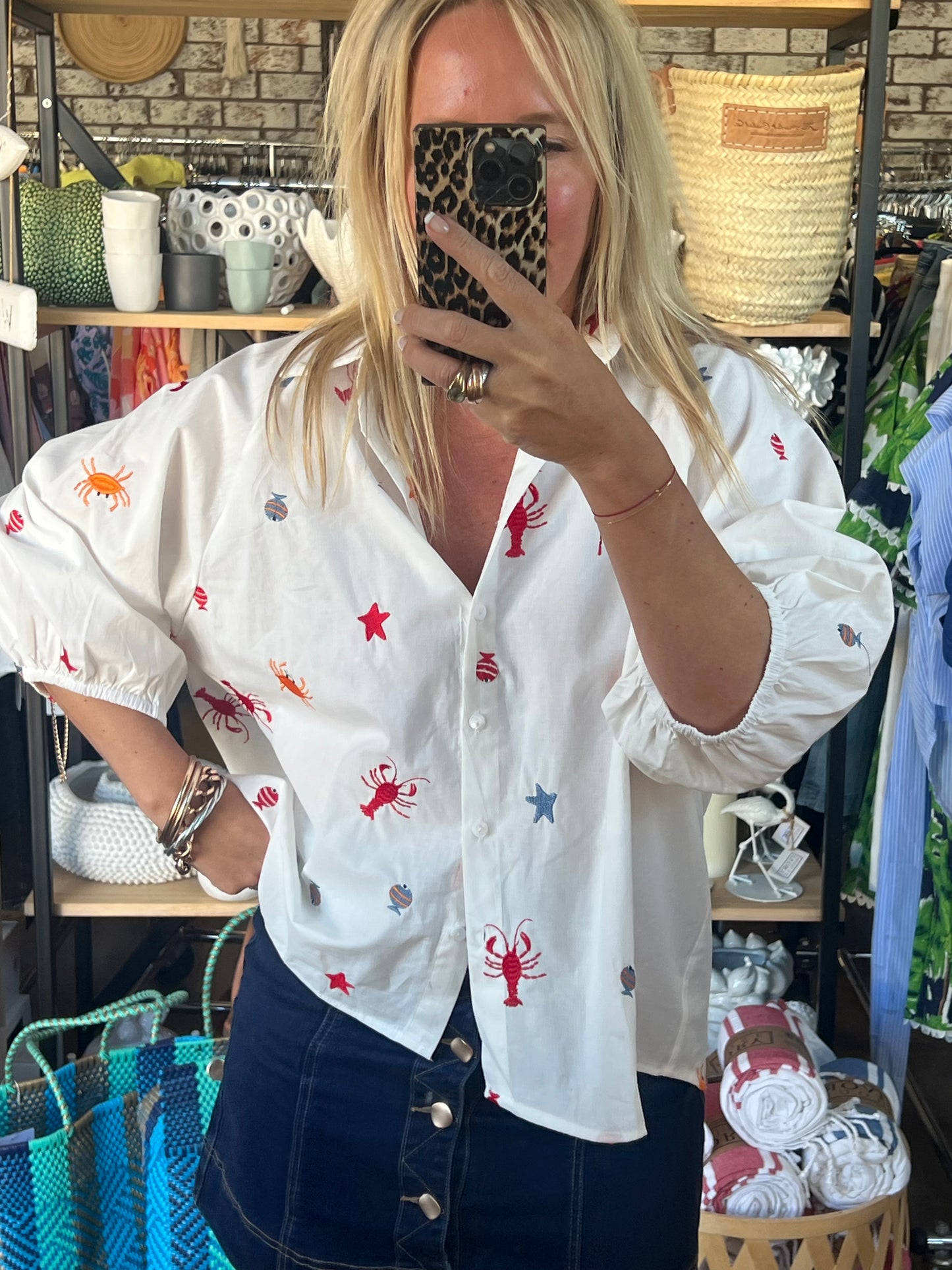 Embroidered Seaside Shirt Top
