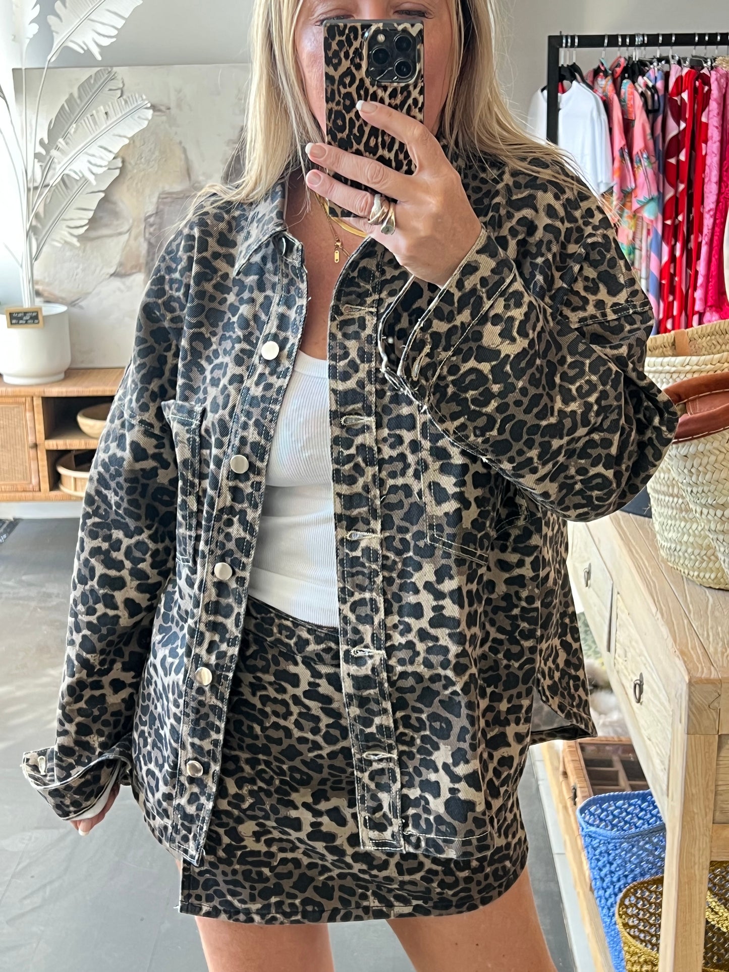 Denim Leopard Shirt Jacket shacket