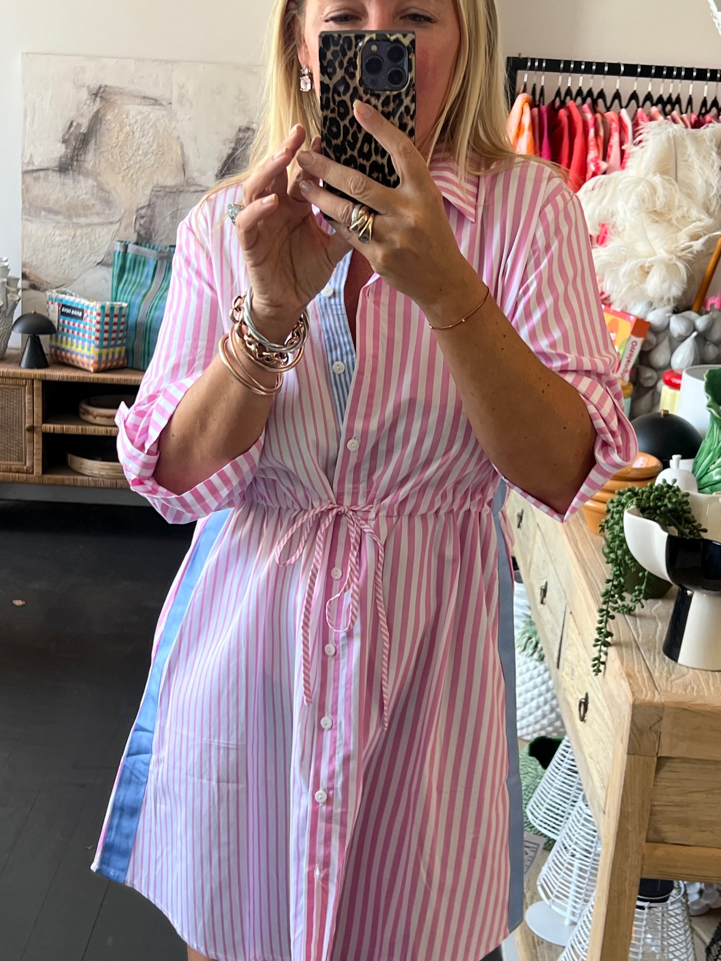 Pink & White Stripe Cotton Shirt Dress