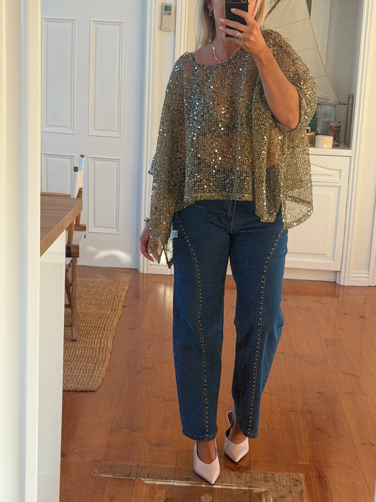 Twinkle Top - sequin khaki