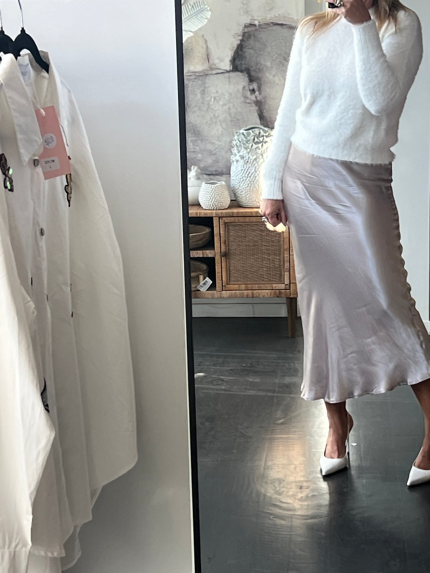 Slinky Midi Skirt - pearl