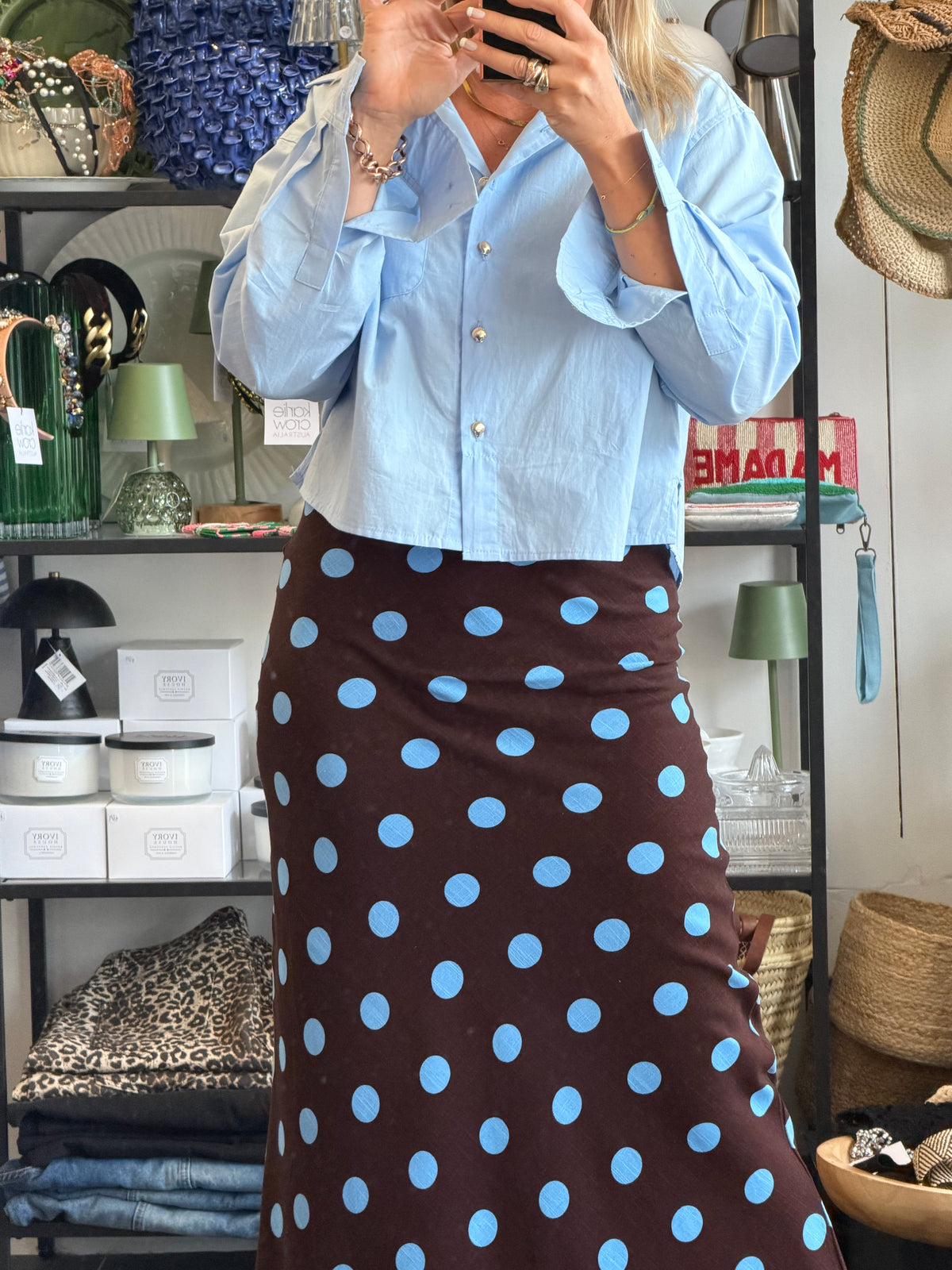 Crop Cotton Shirt Top- blue