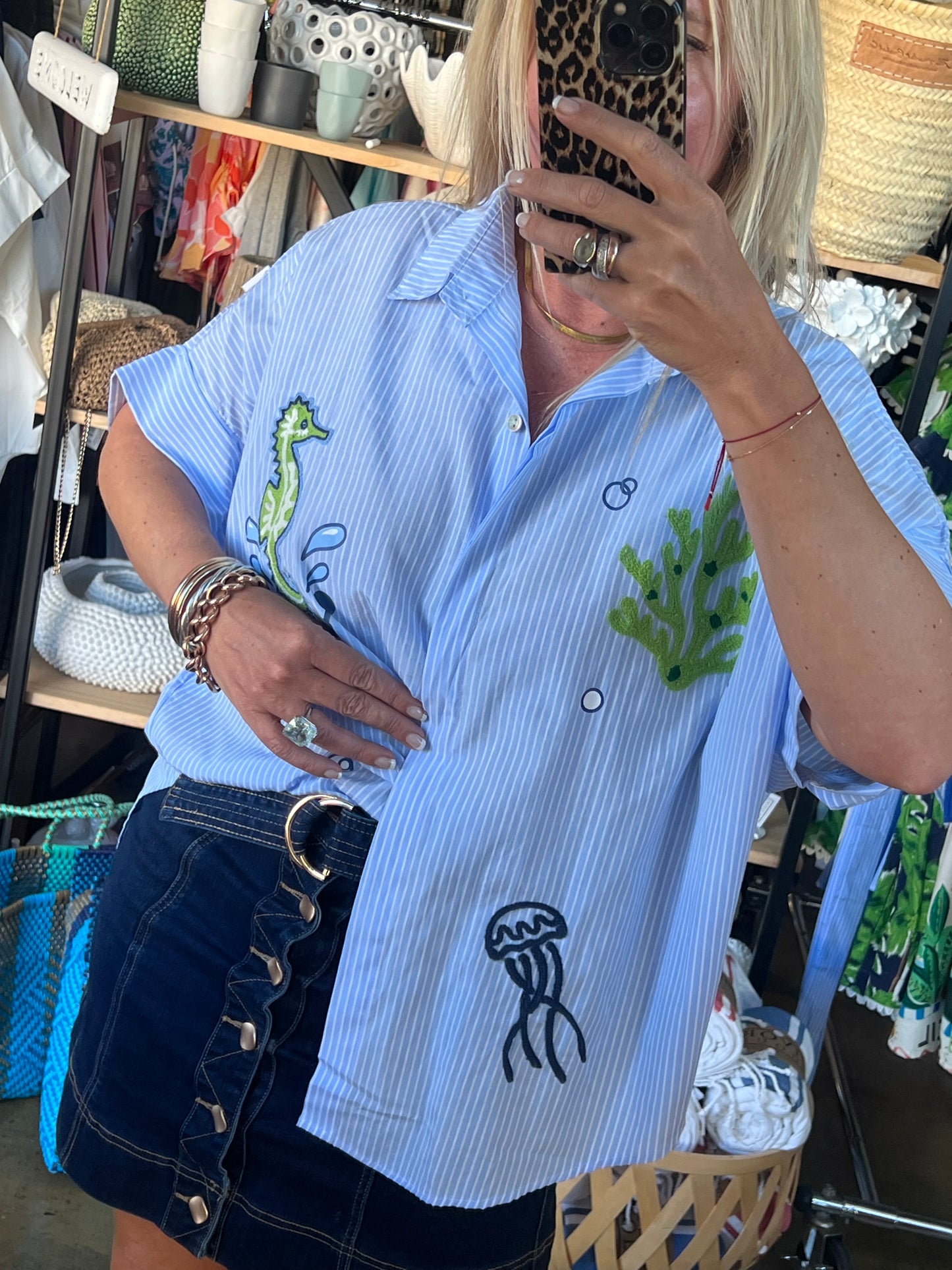 Embroidered Seahorse Shirt Top