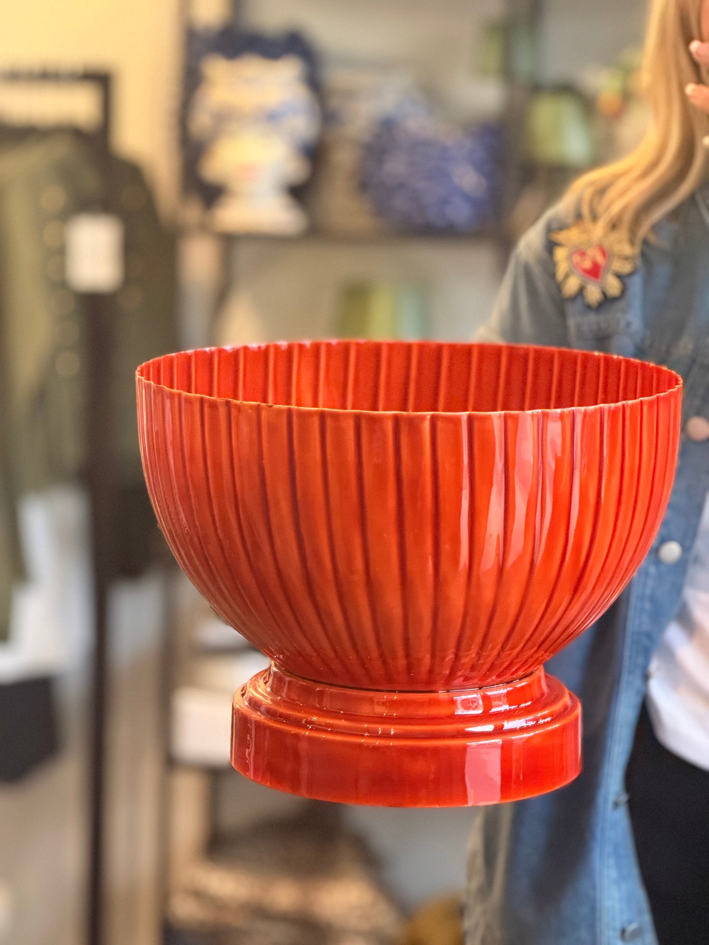 XL Footed Glazed Tin Ice Bucket- tangerine