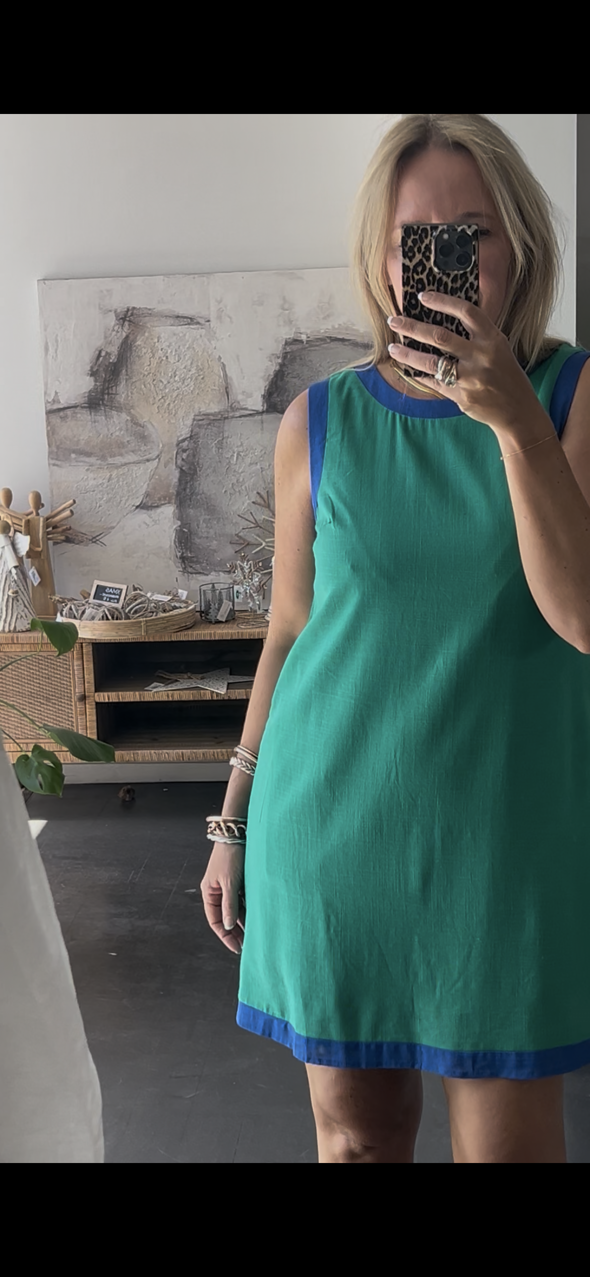 Sleeveless Shift Linen Dress - green
