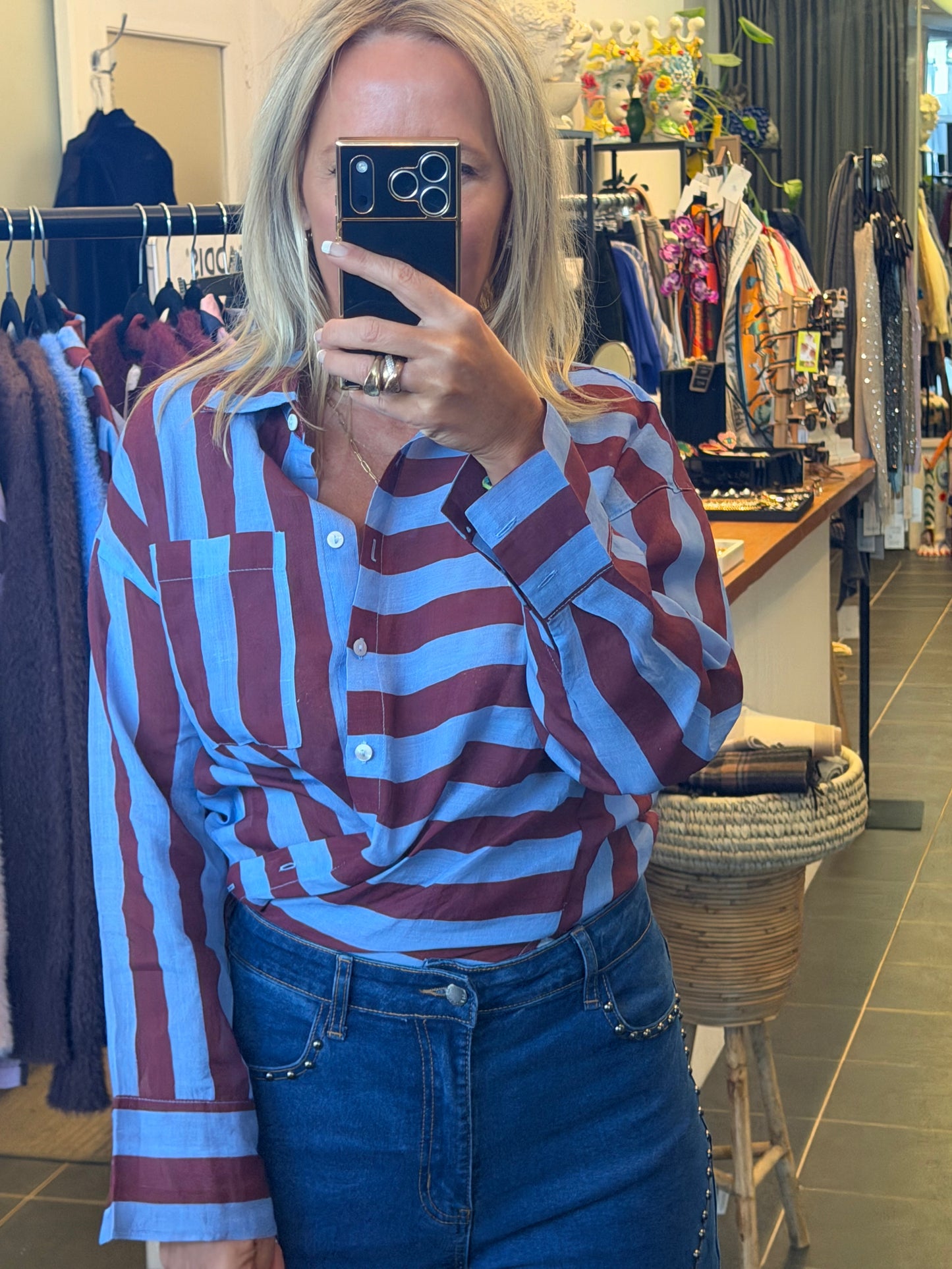 Riviera Stripe LInen Shirt - blue & berry