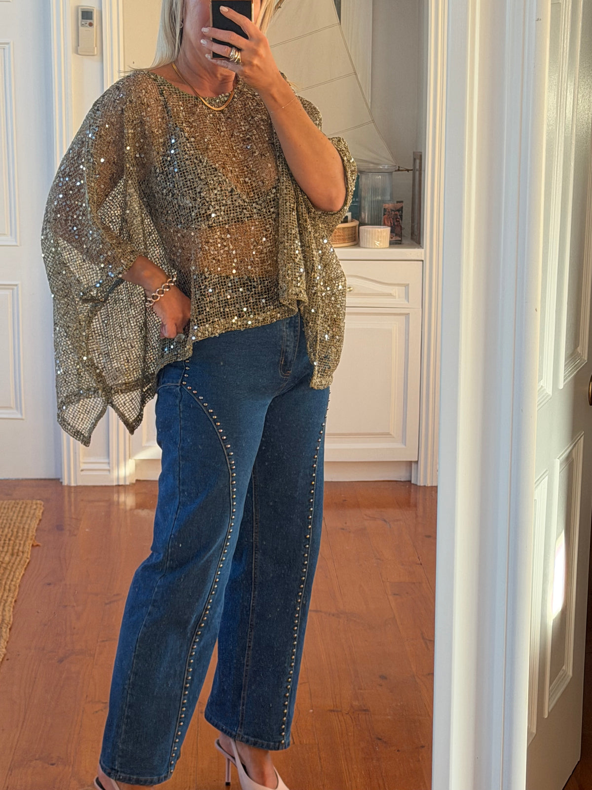 Twinkle Top - sequin khaki