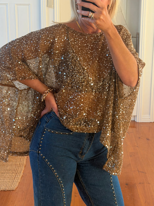 Twinkle Top - sequin khaki bronze