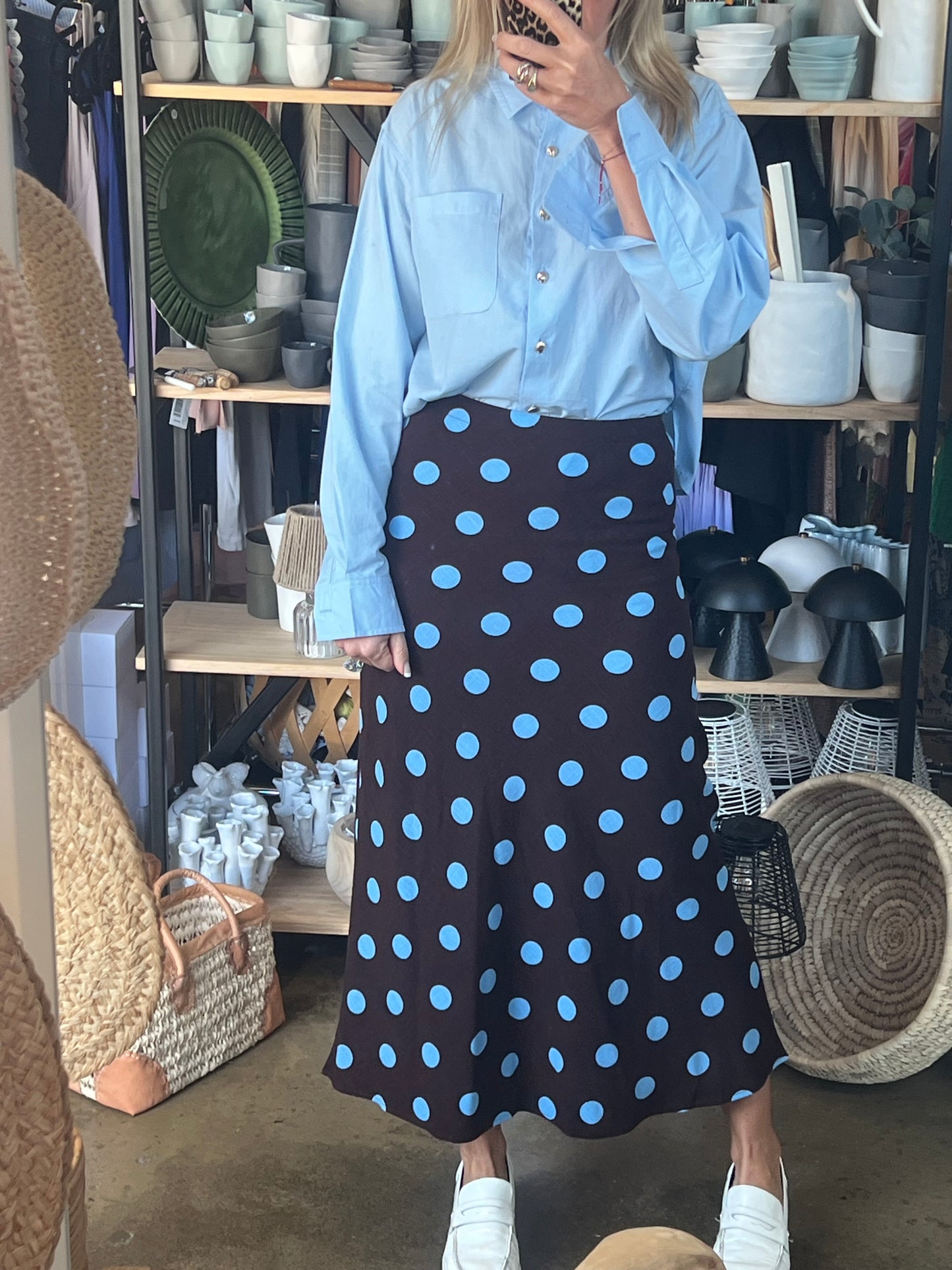 Polka Dot Linen Skirt
