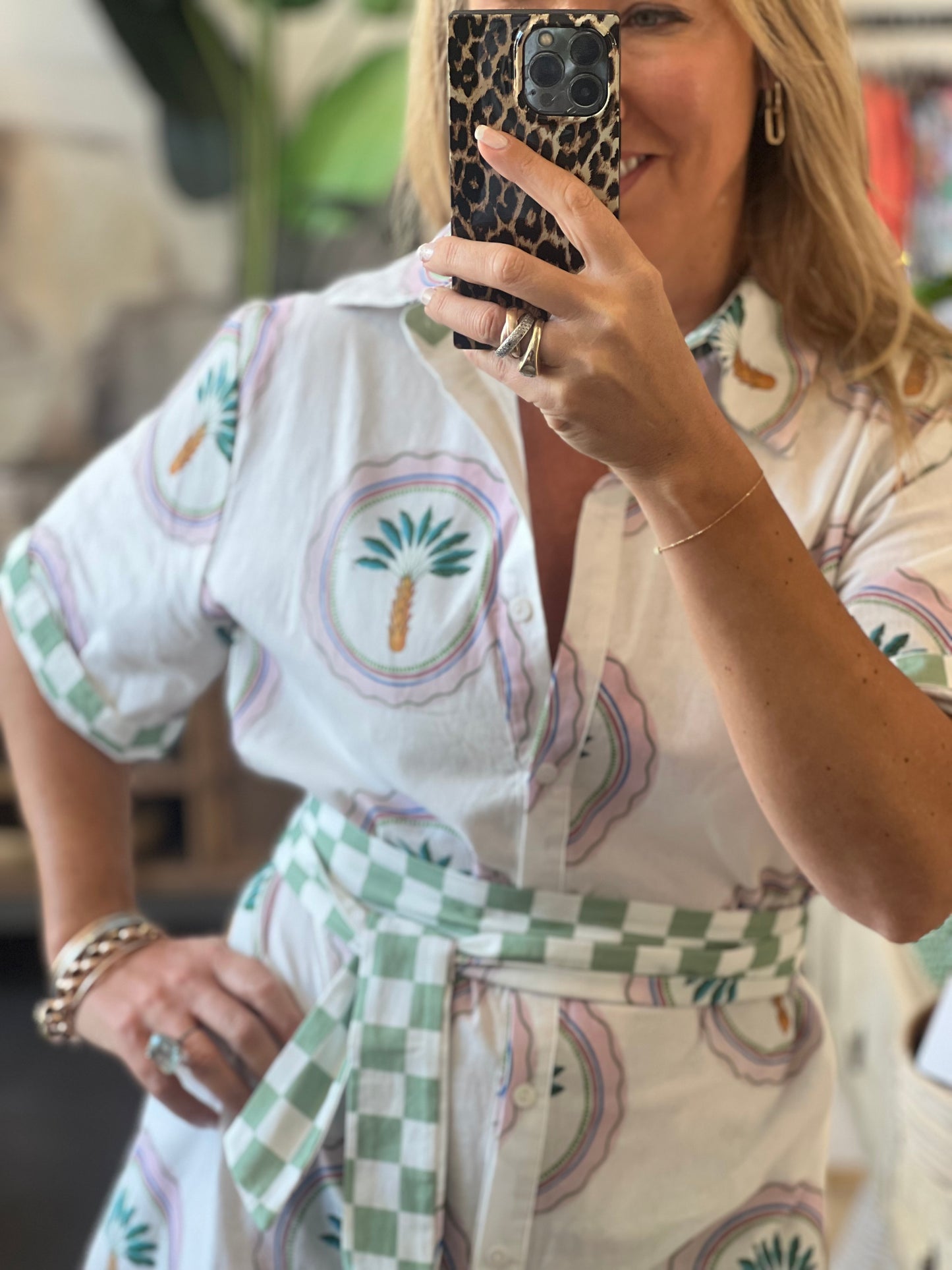 Shift Shirt Dress- Palm print