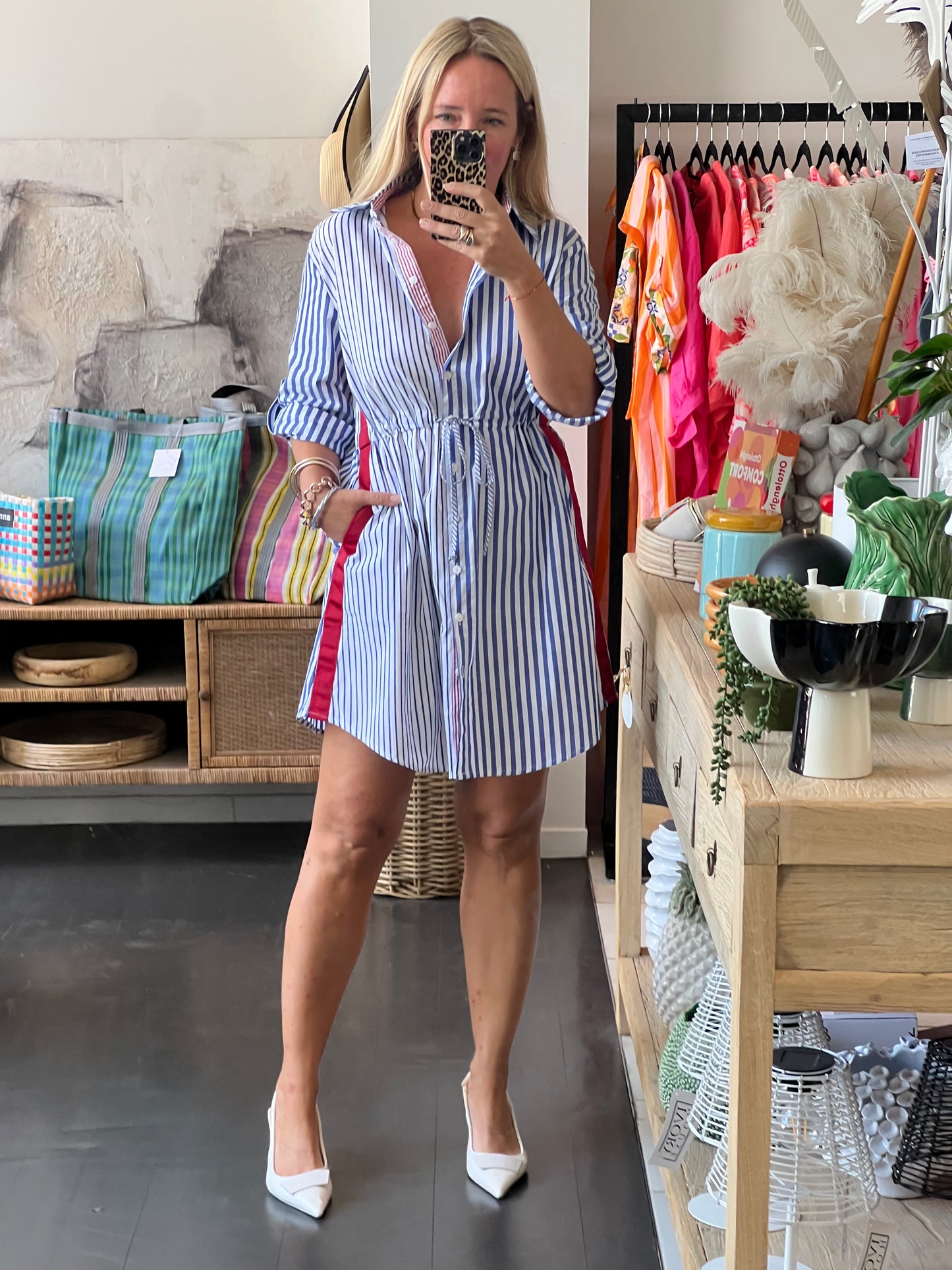 Blue & White Stripe Cotton Shirt Dress